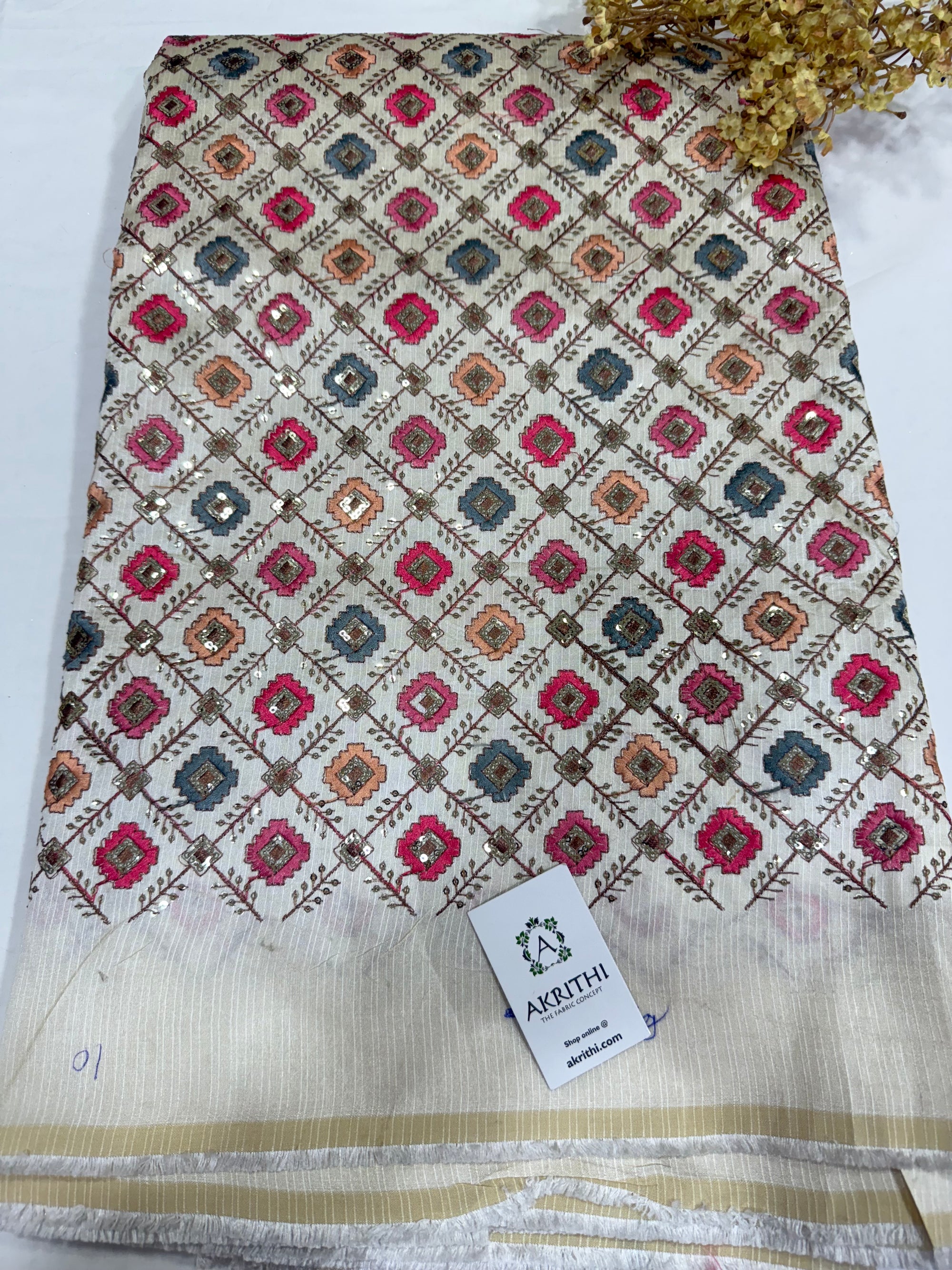 Embroidered silk fabric