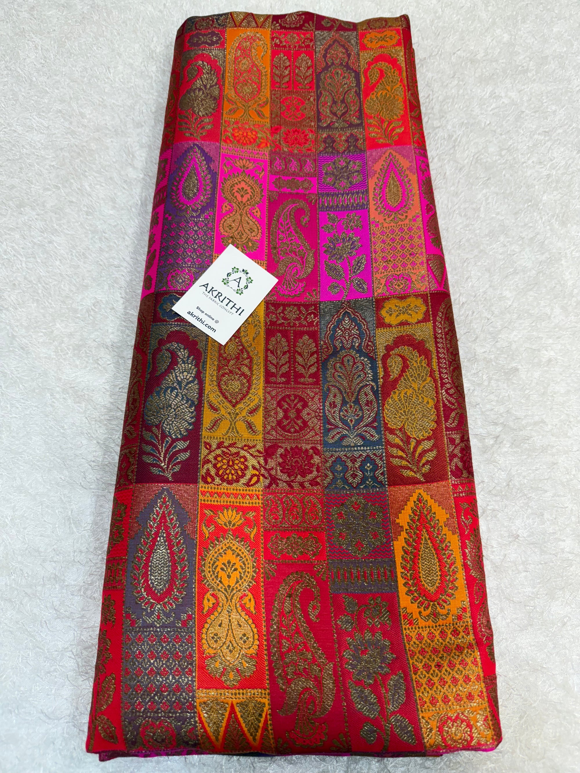 Multicoloured Pure Banarasi brocade fabric