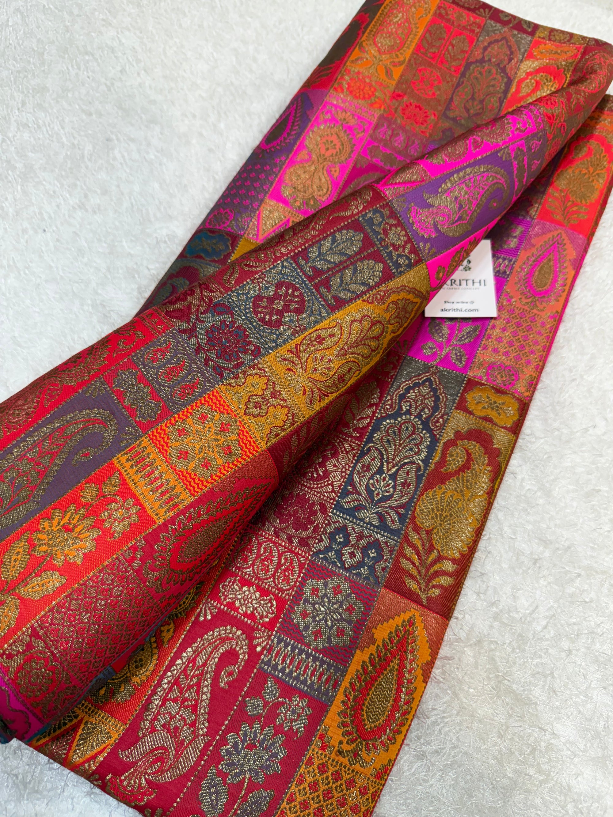 Multicoloured Pure Banarasi brocade fabric
