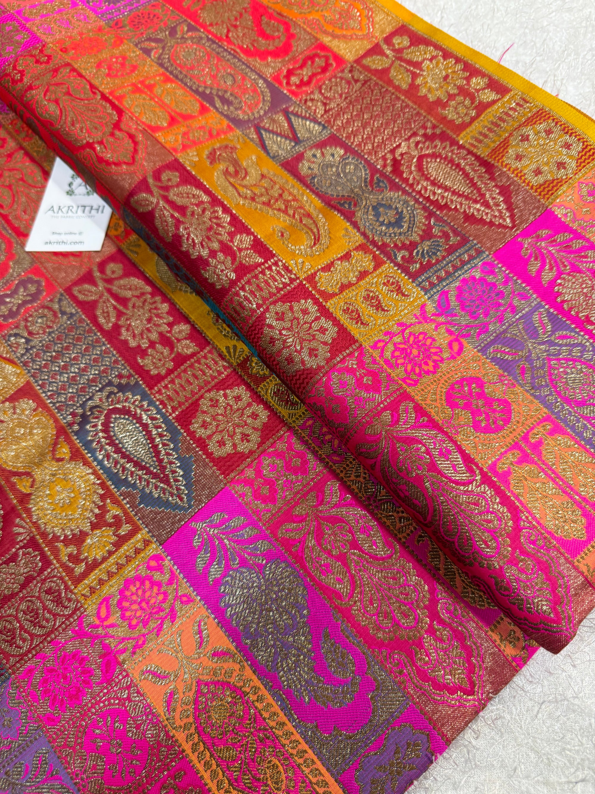 Multicoloured Pure Banarasi brocade fabric