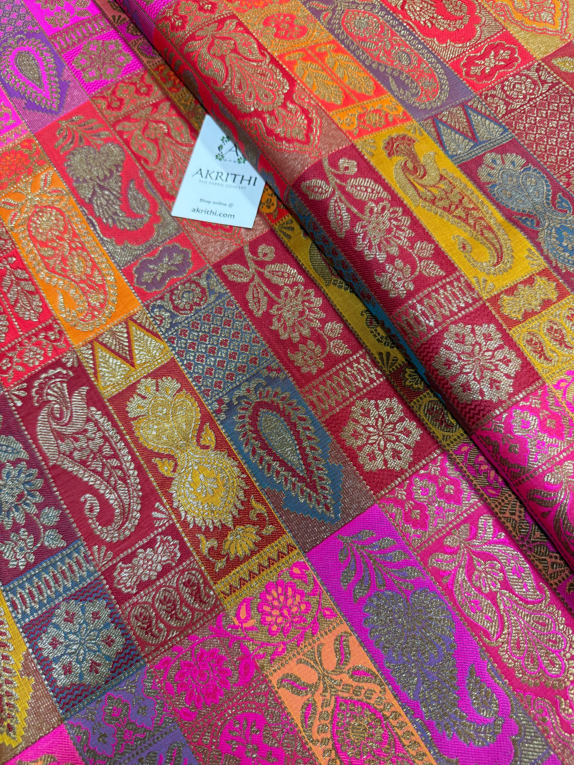 Multicoloured Pure Banarasi brocade fabric