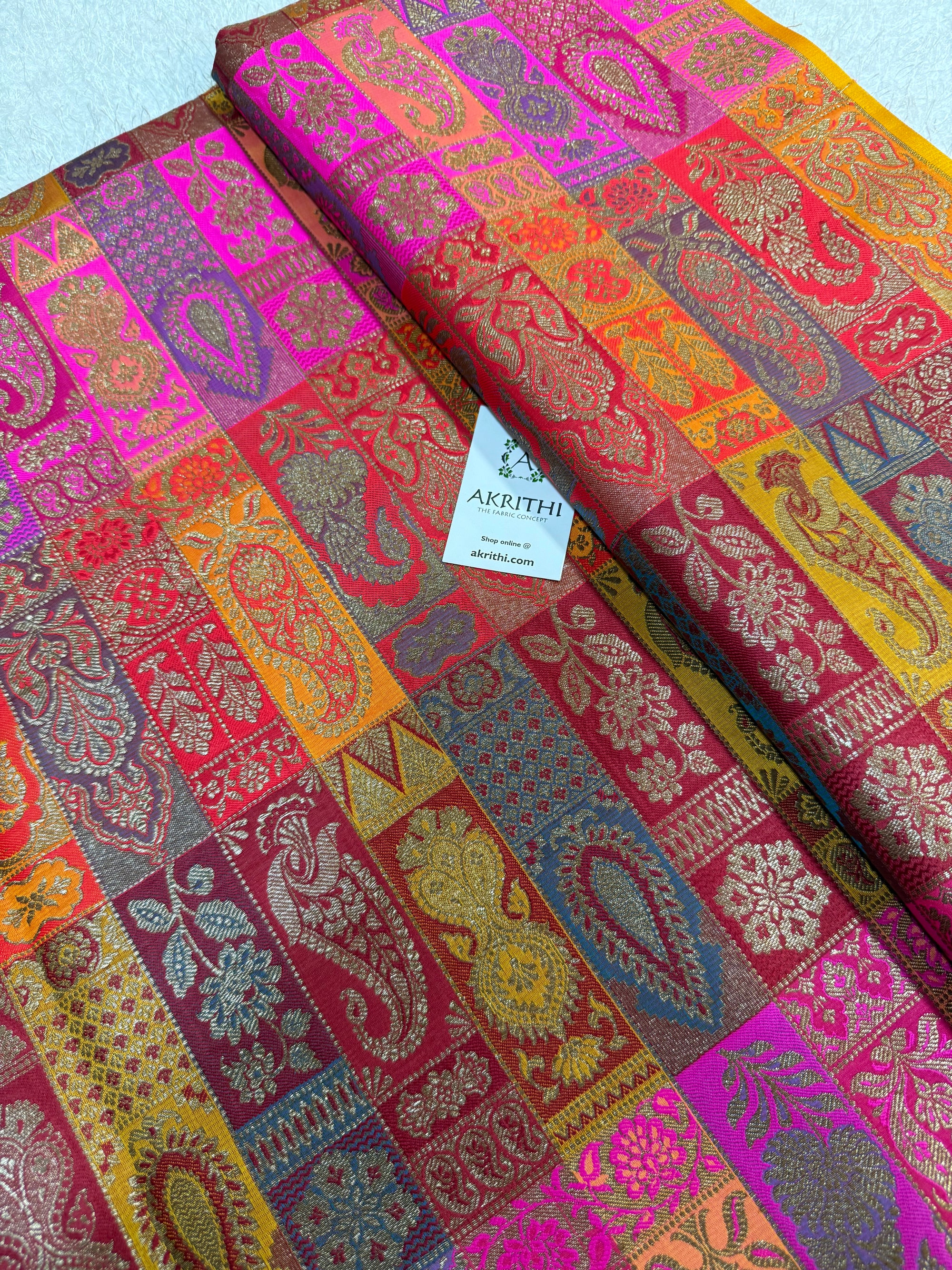 Multicoloured Pure Banarasi brocade fabric