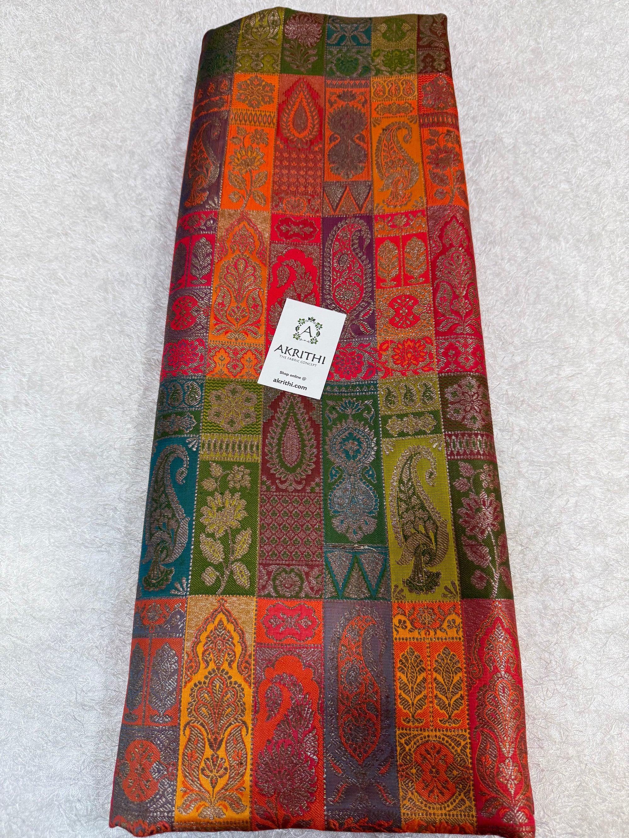 Multicoloured Pure Banarasi brocade fabric