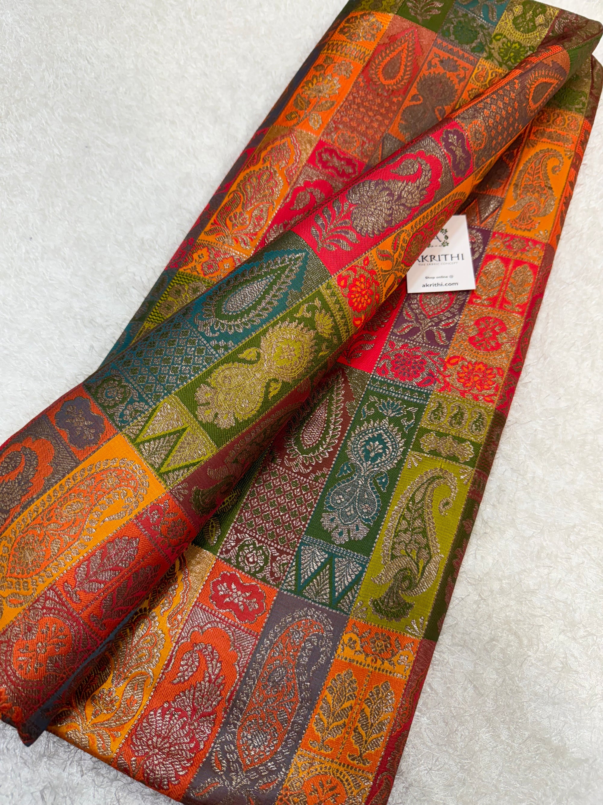 Multicoloured Pure Banarasi brocade fabric