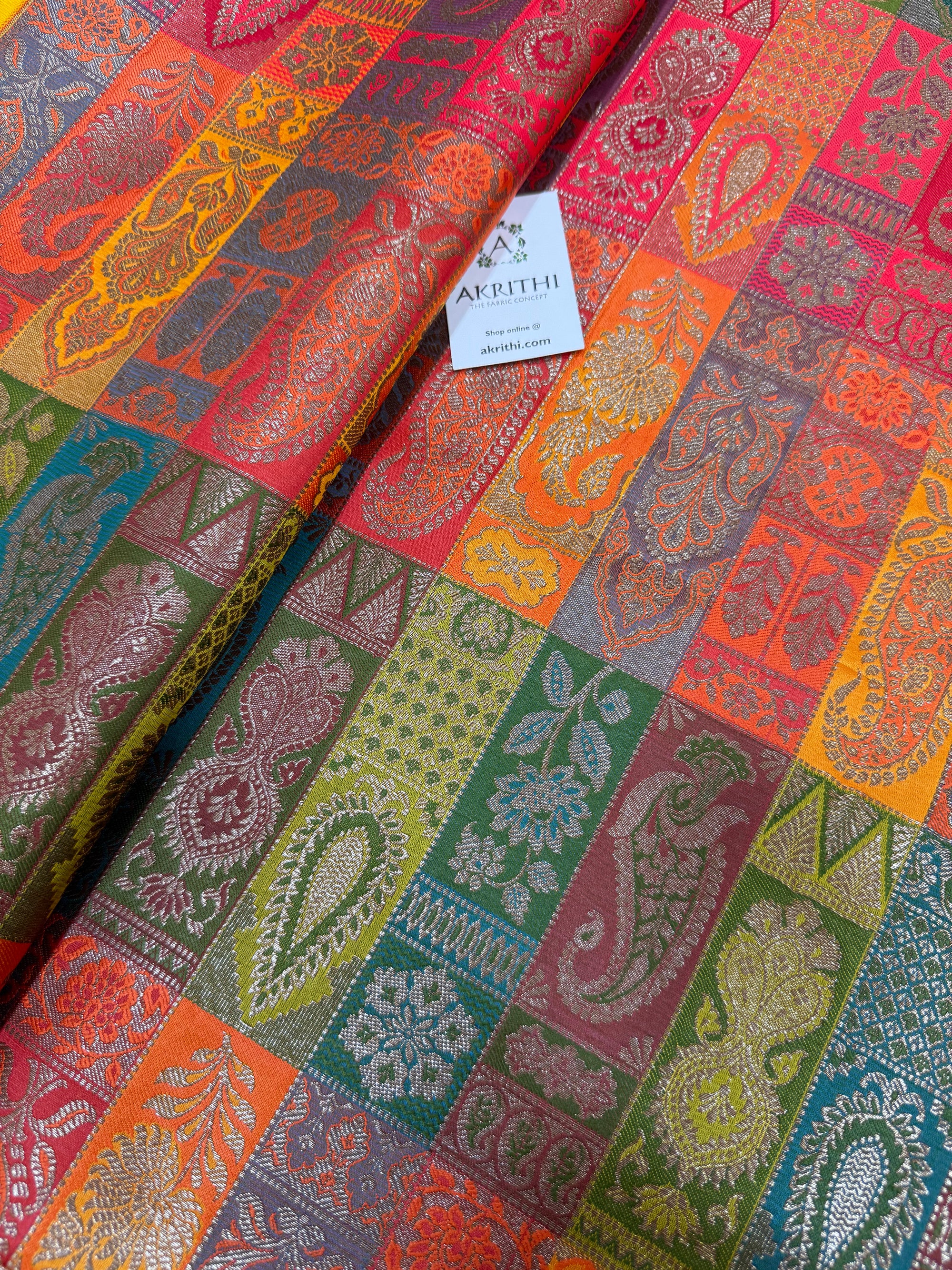 Multicoloured Pure Banarasi brocade fabric