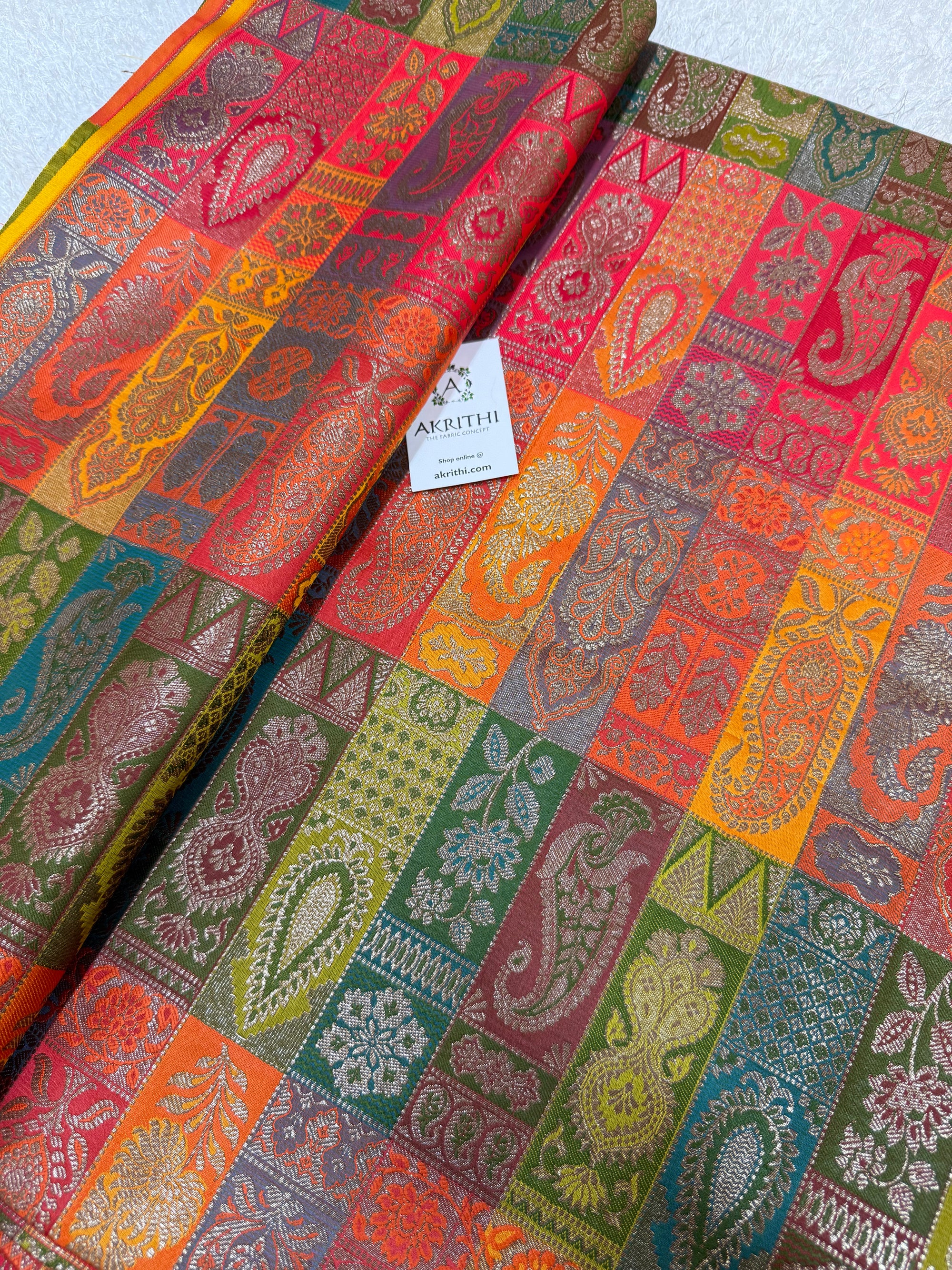 Multicoloured Pure Banarasi brocade fabric