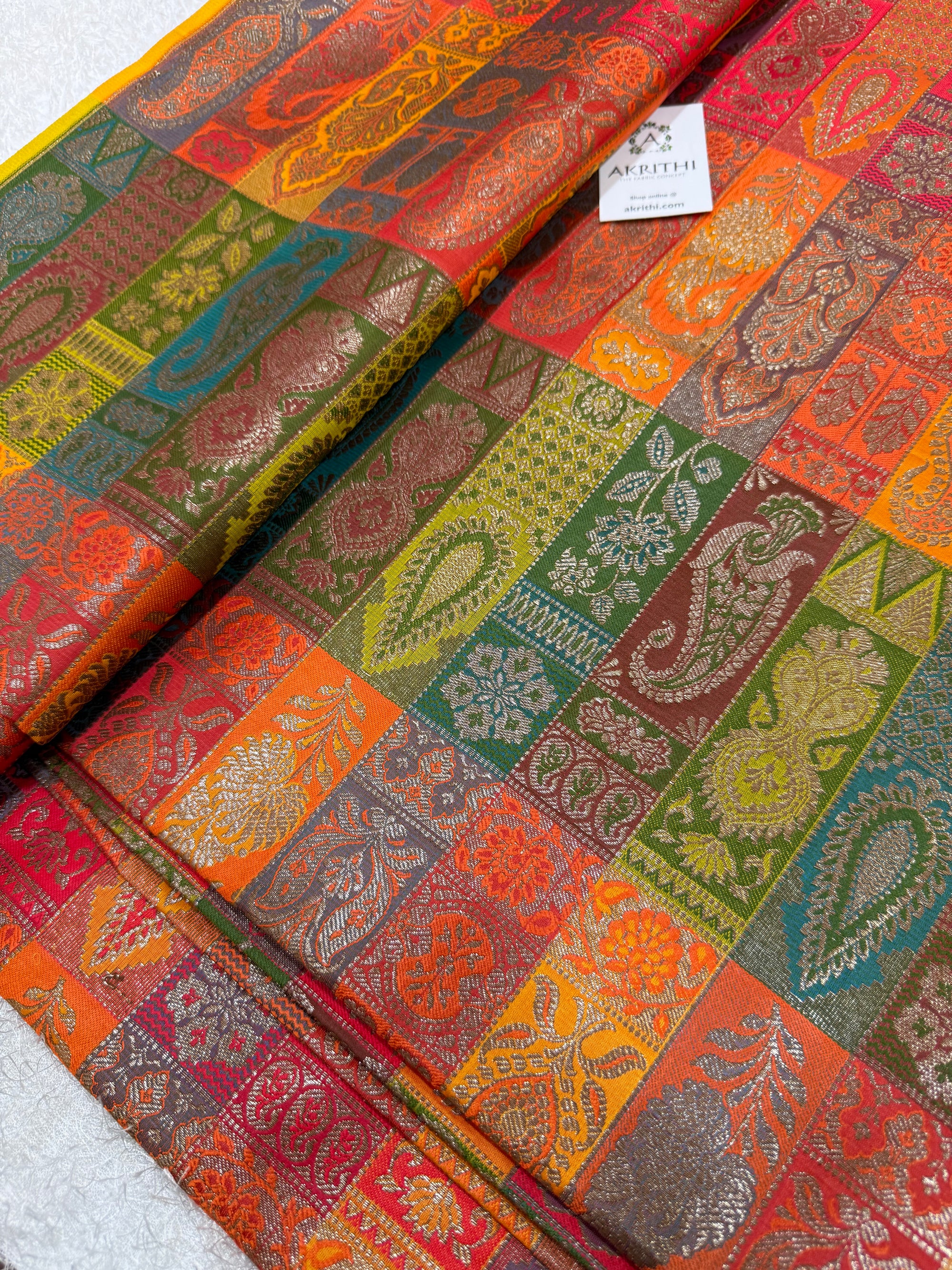 Multicoloured Pure Banarasi brocade fabric
