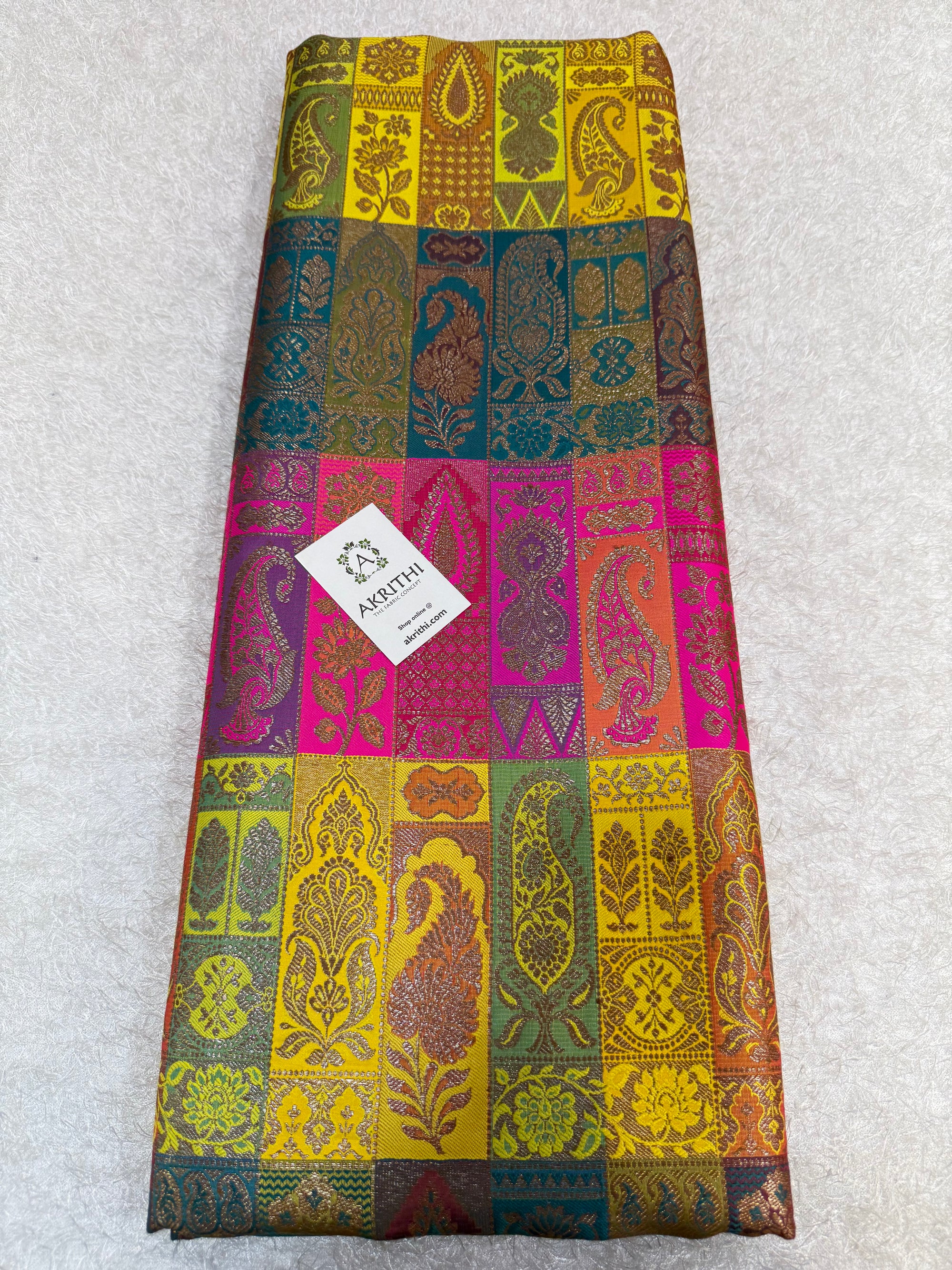 Multicoloured Pure Banarasi brocade fabric