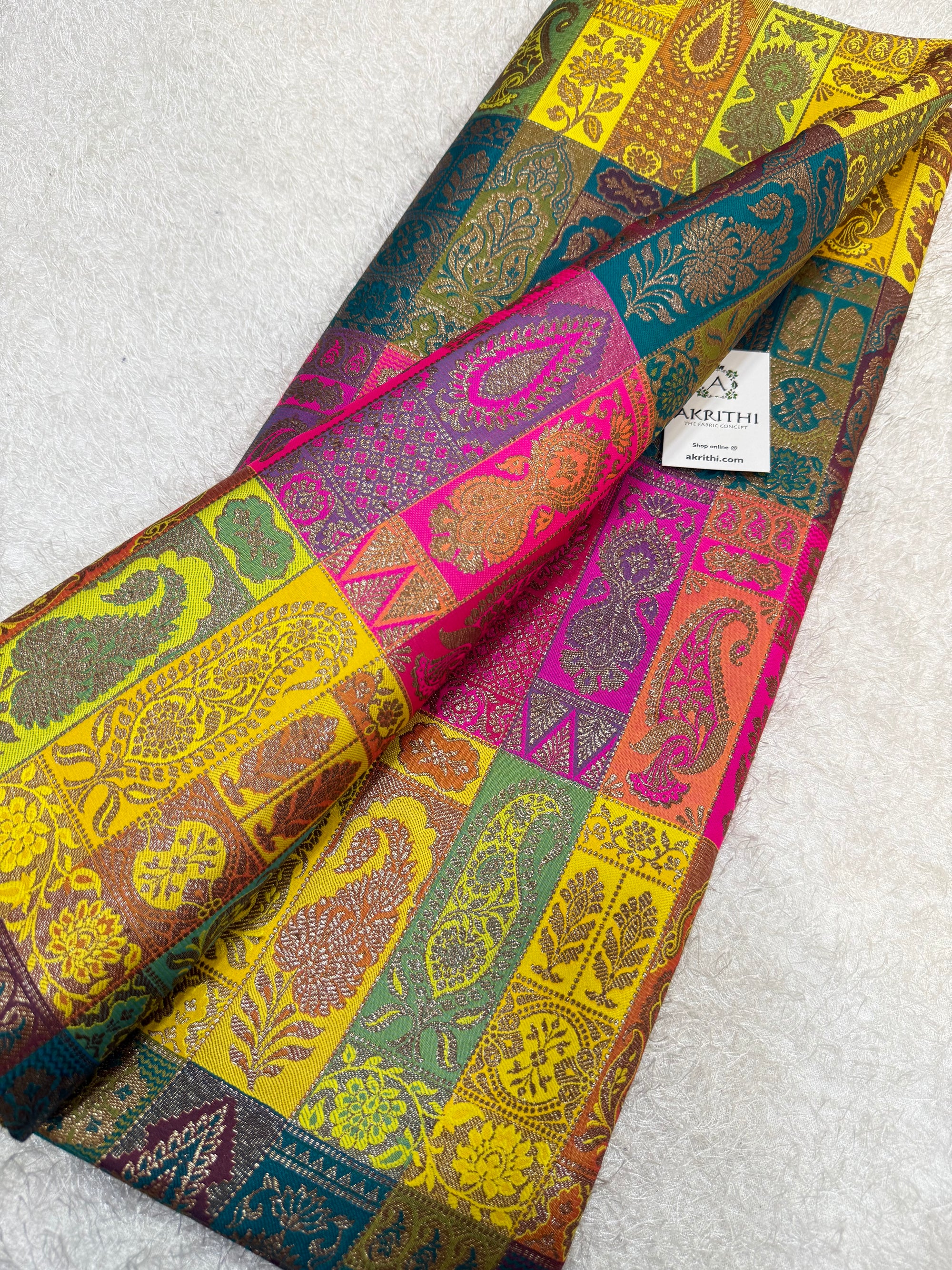 Multicoloured Pure Banarasi brocade fabric