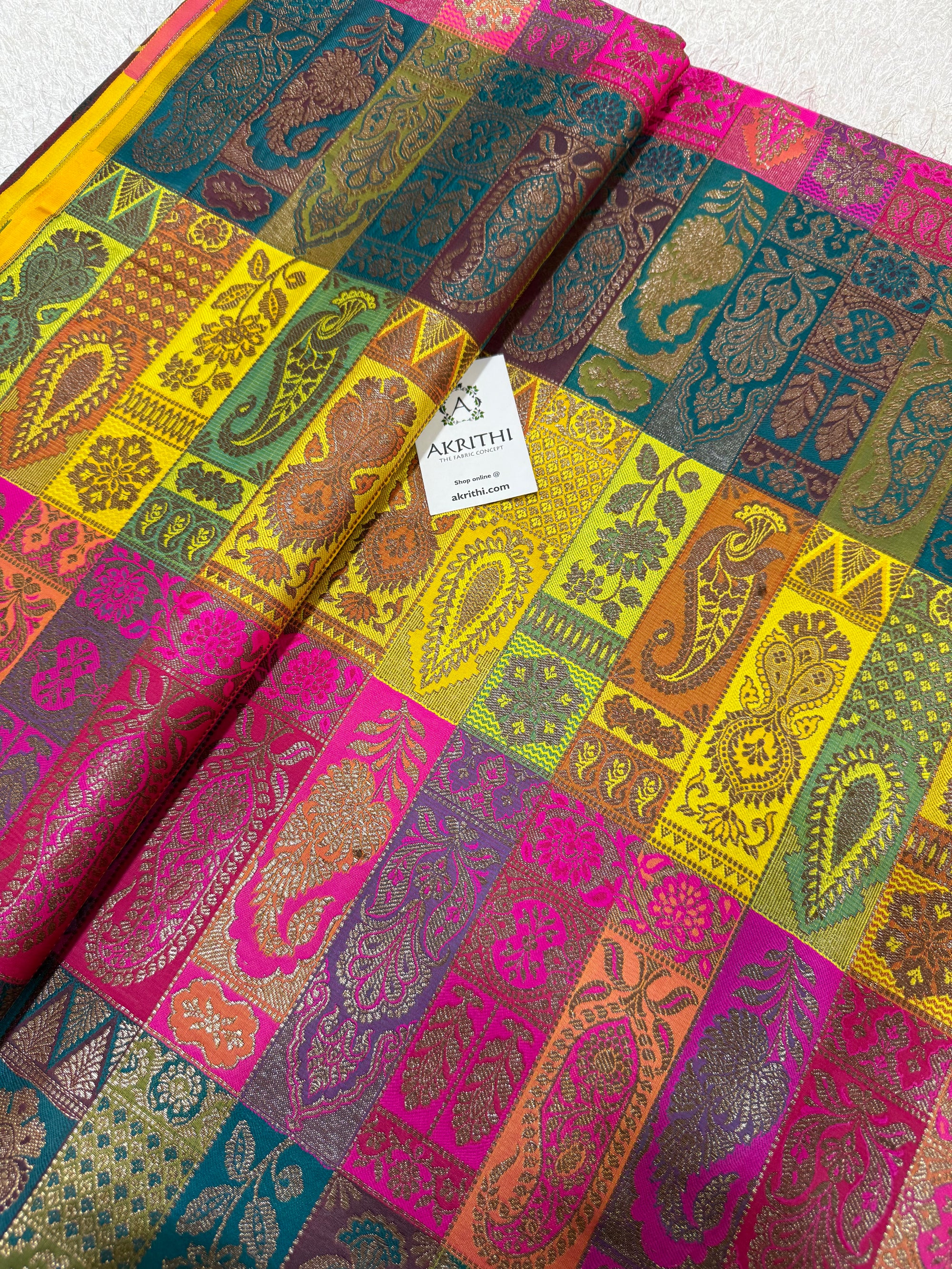 Multicoloured Pure Banarasi brocade fabric