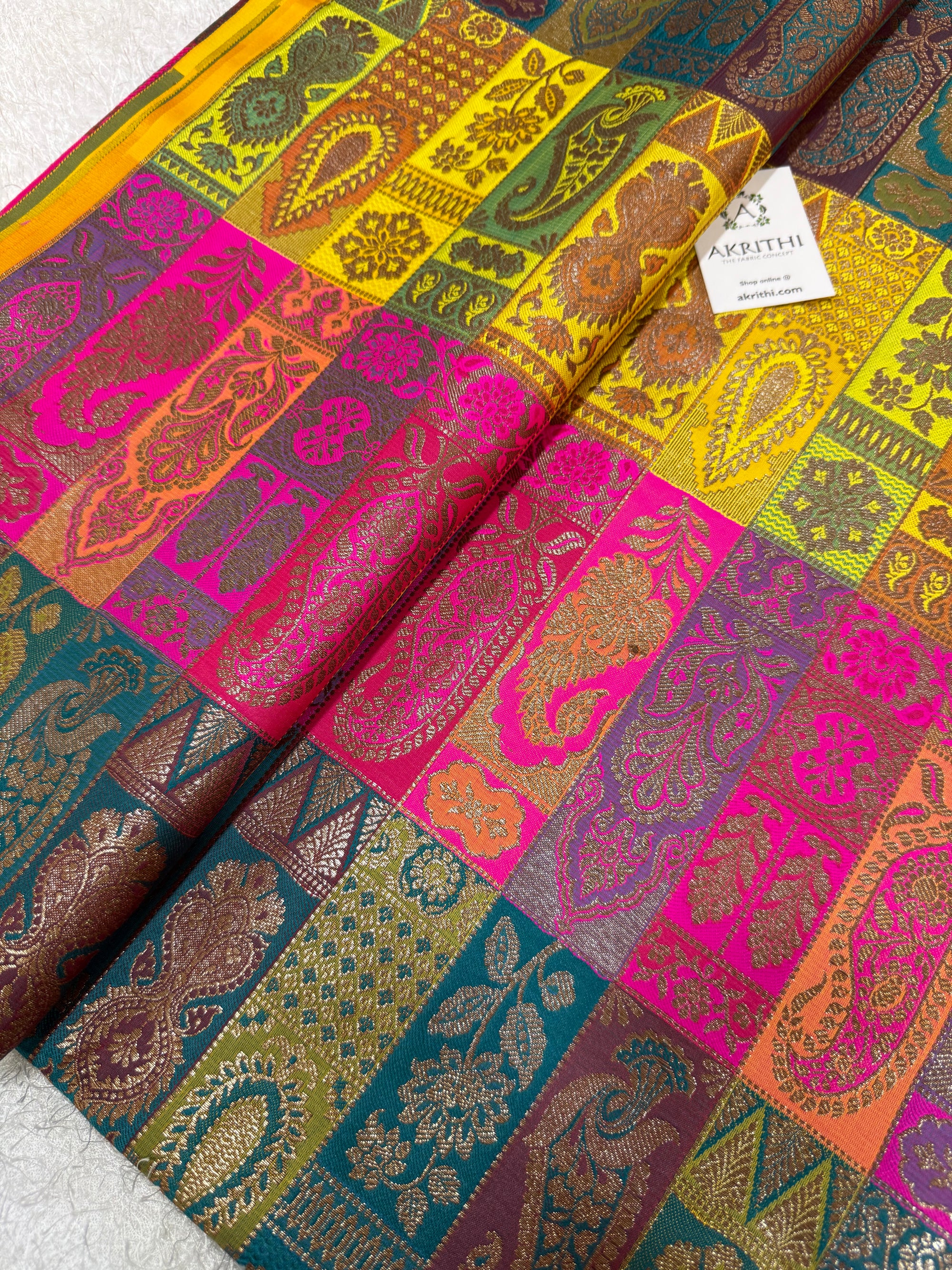 Multicoloured Pure Banarasi brocade fabric