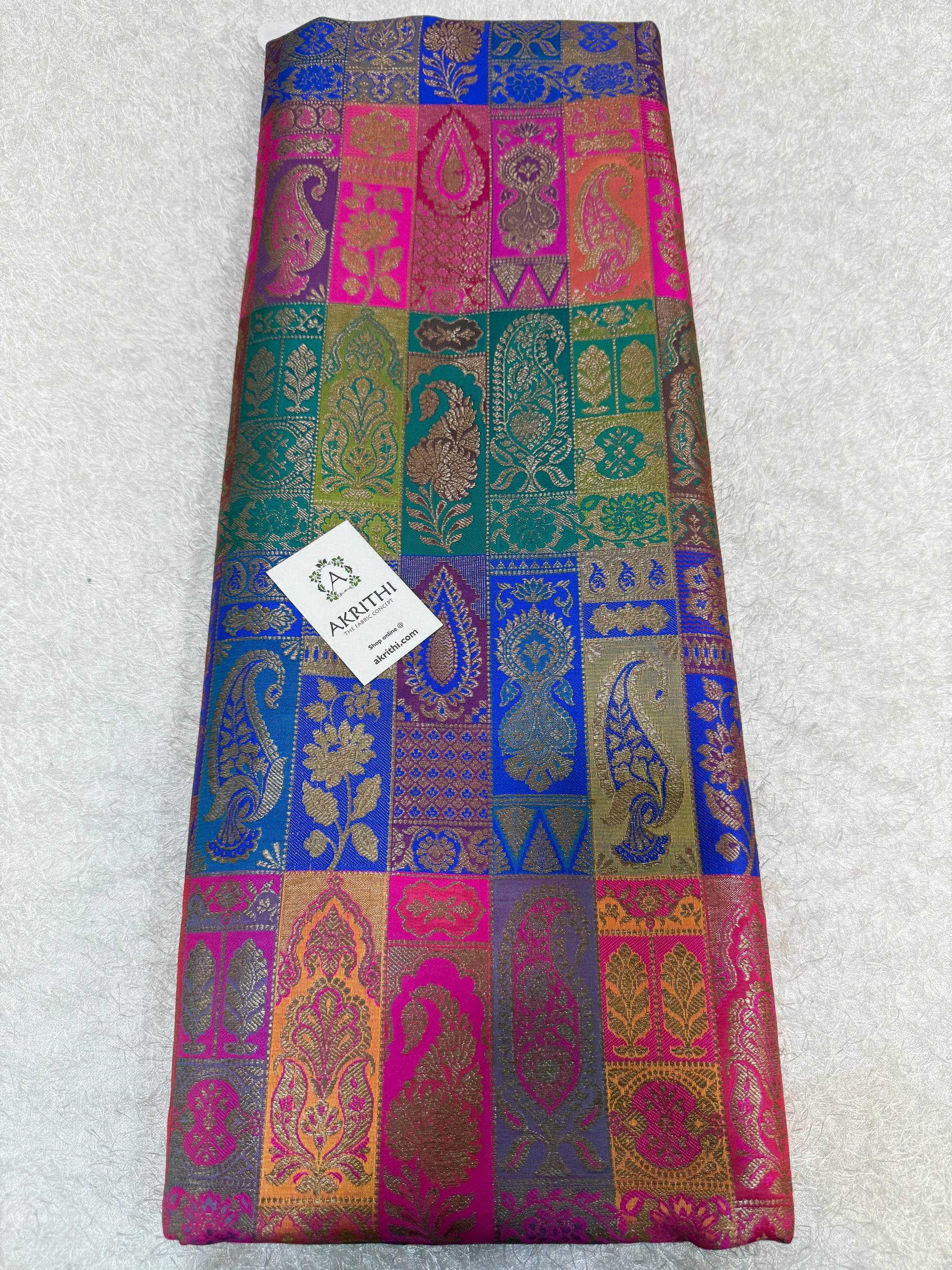 Multicoloured Pure Banarasi brocade fabric