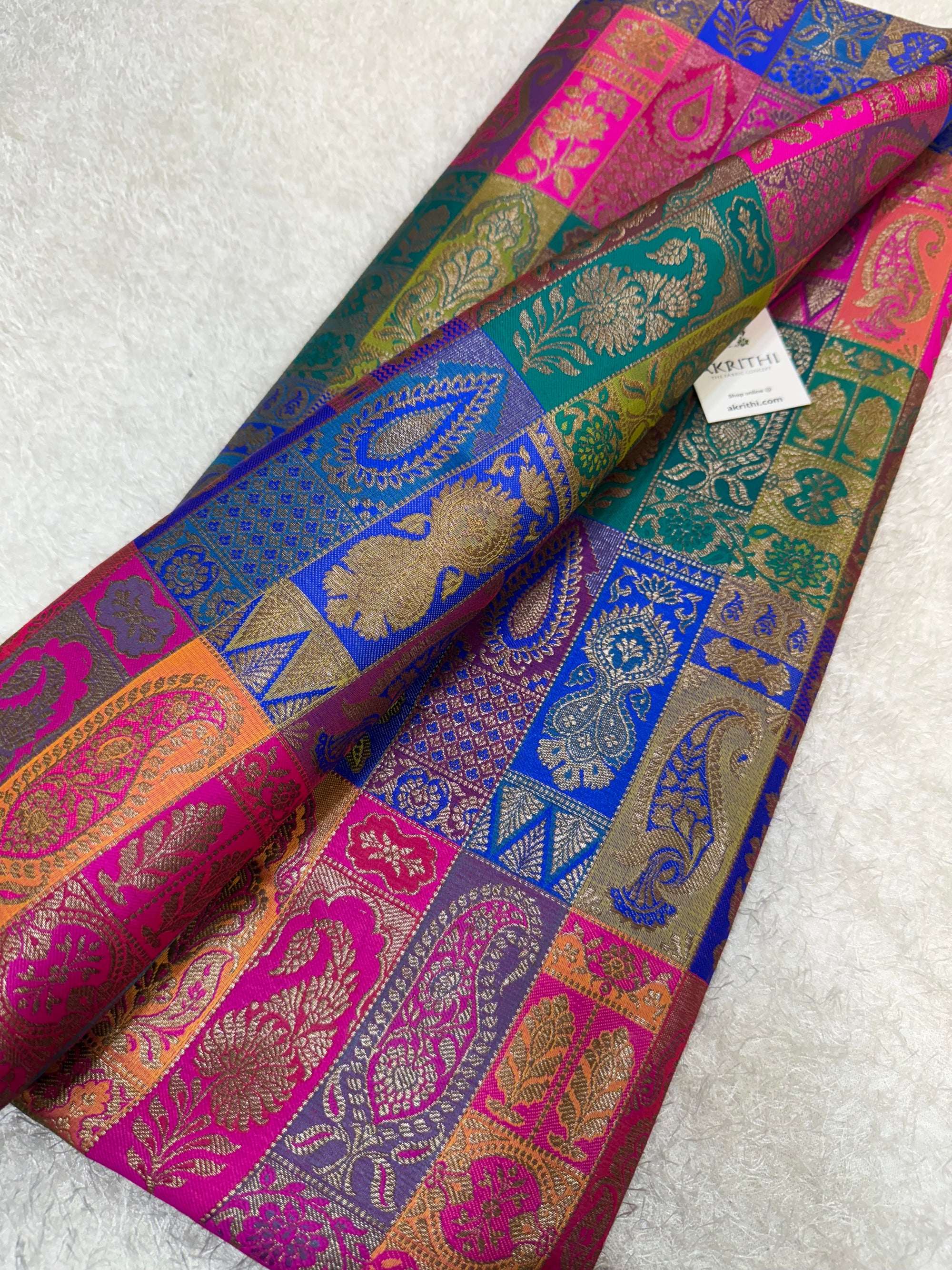 Multicoloured Pure Banarasi brocade fabric