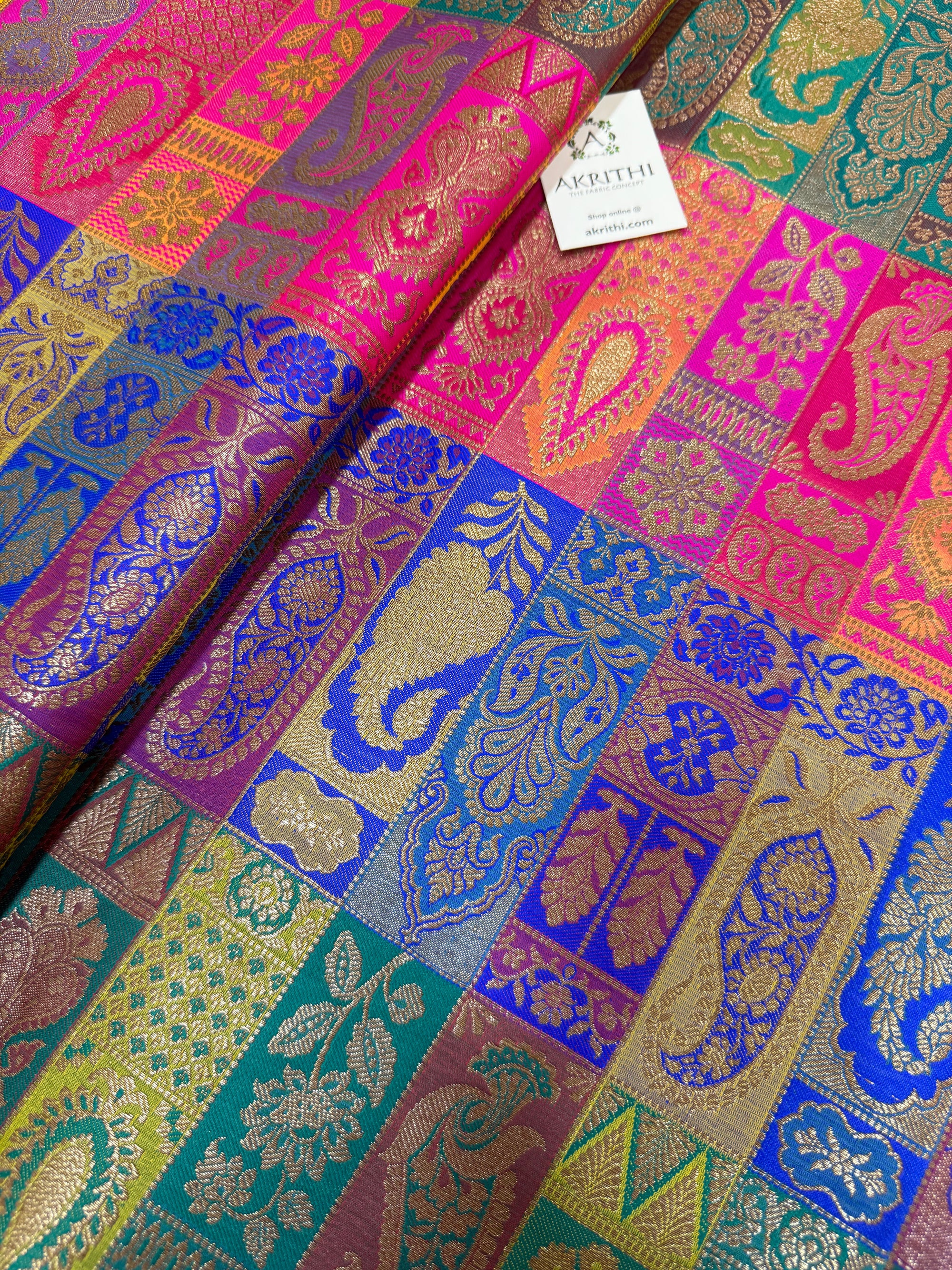 Multicoloured Pure Banarasi brocade fabric