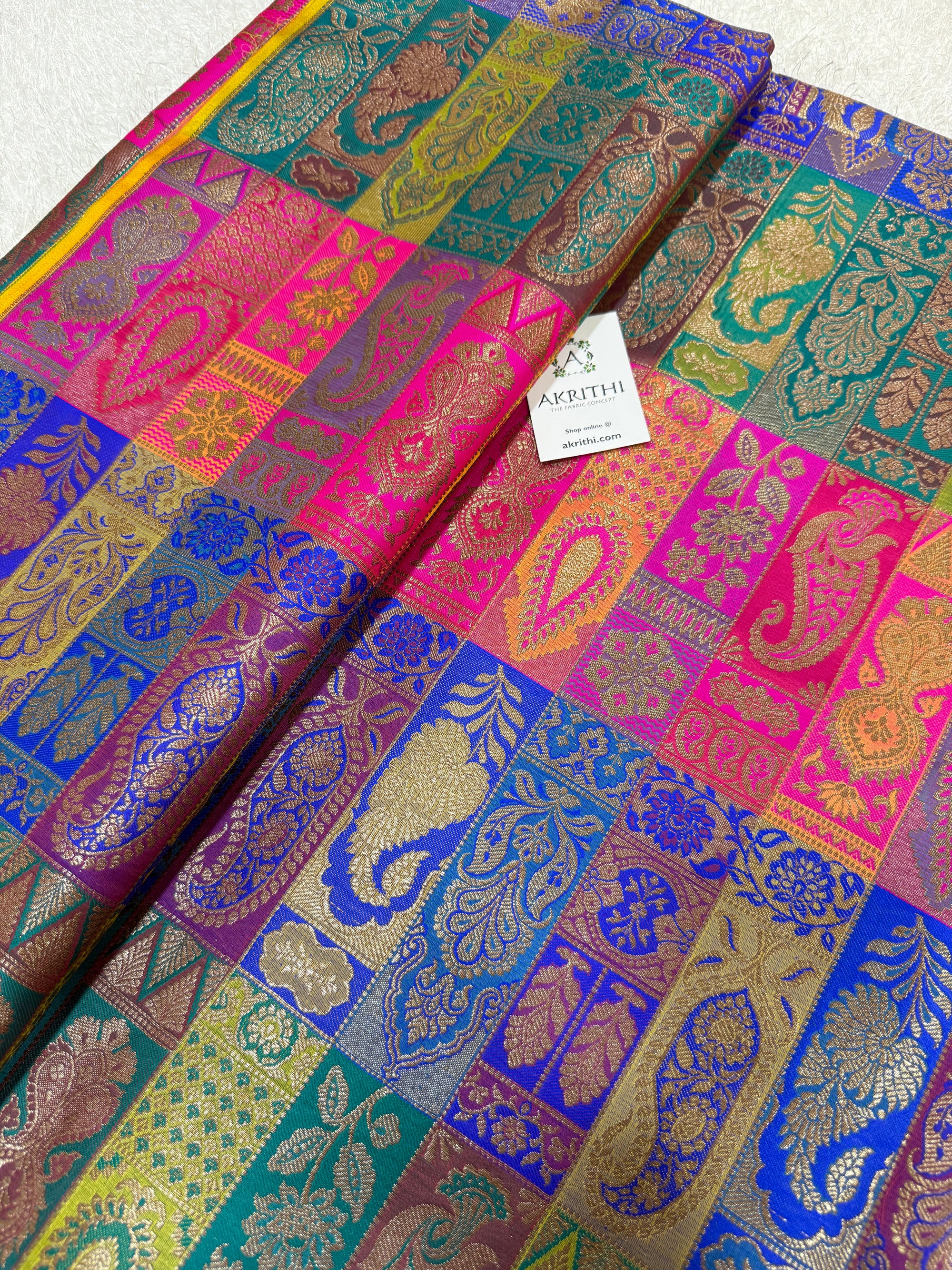 Multicoloured Pure Banarasi brocade fabric
