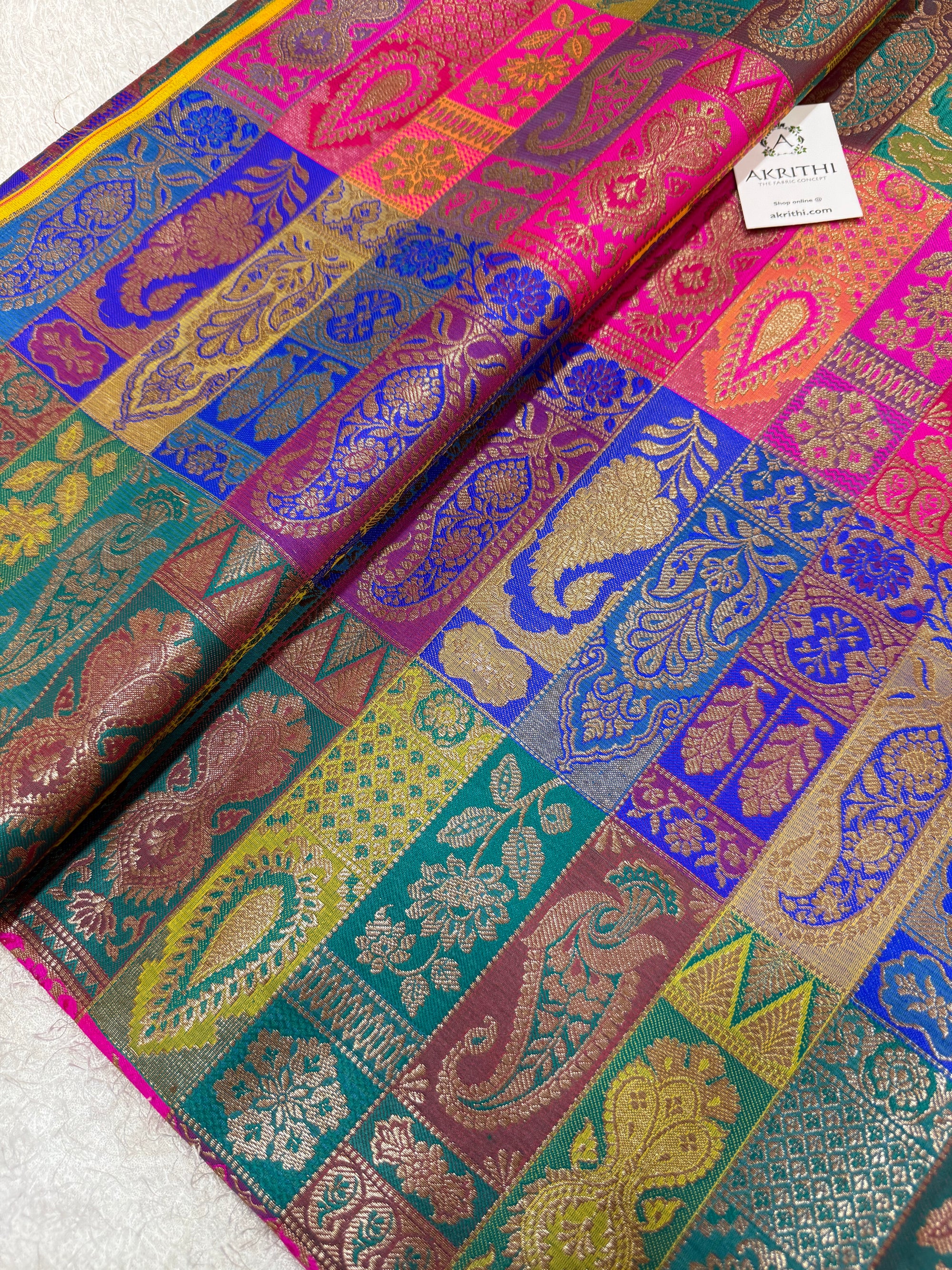 Multicoloured Pure Banarasi brocade fabric