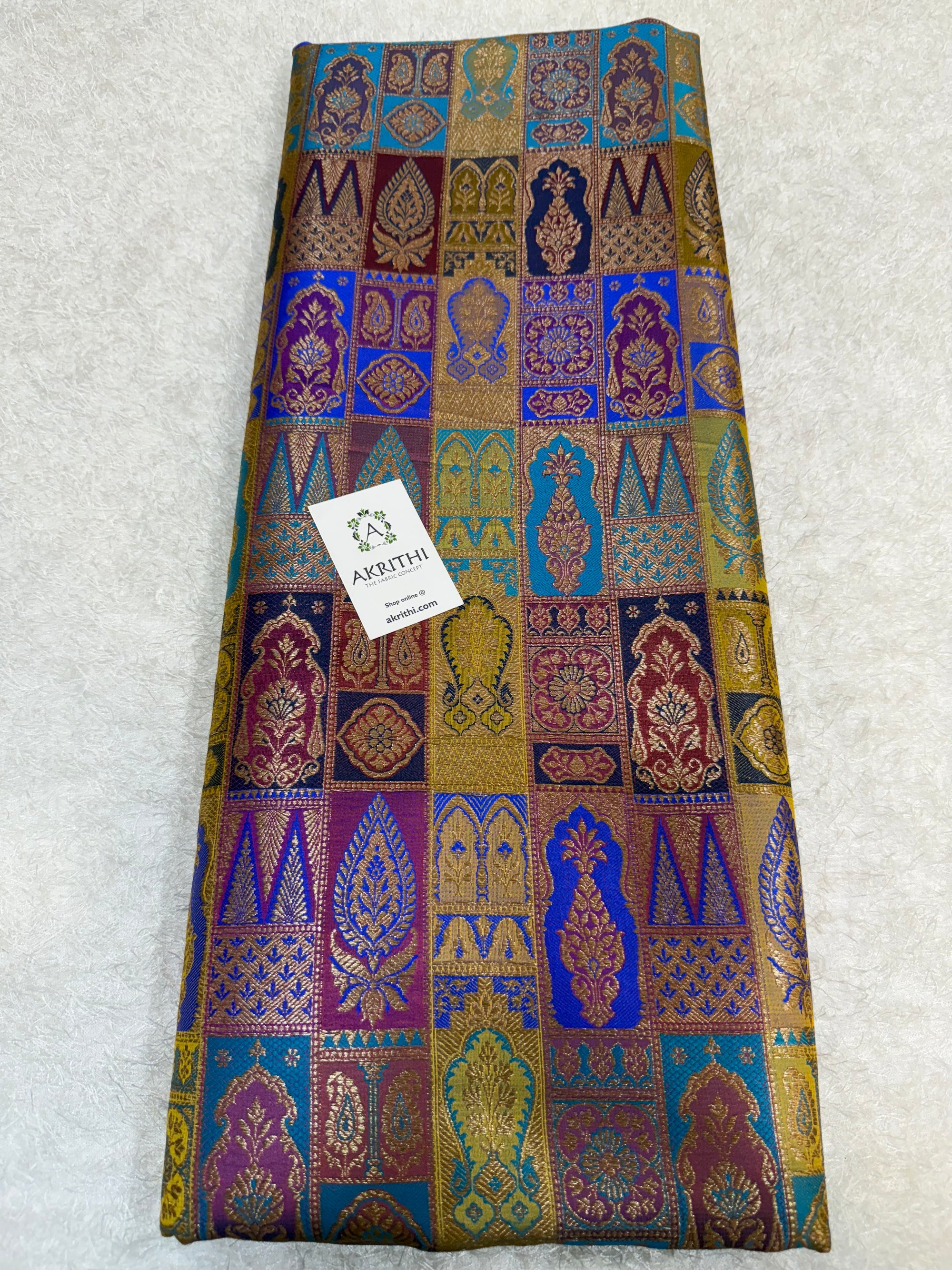 Multicoloured Pure Banarasi brocade fabric