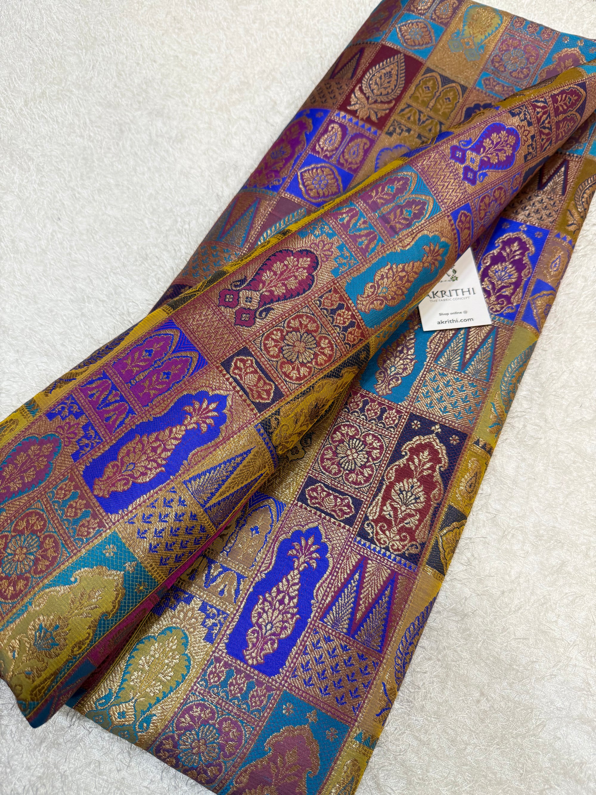 Multicoloured Pure Banarasi brocade fabric