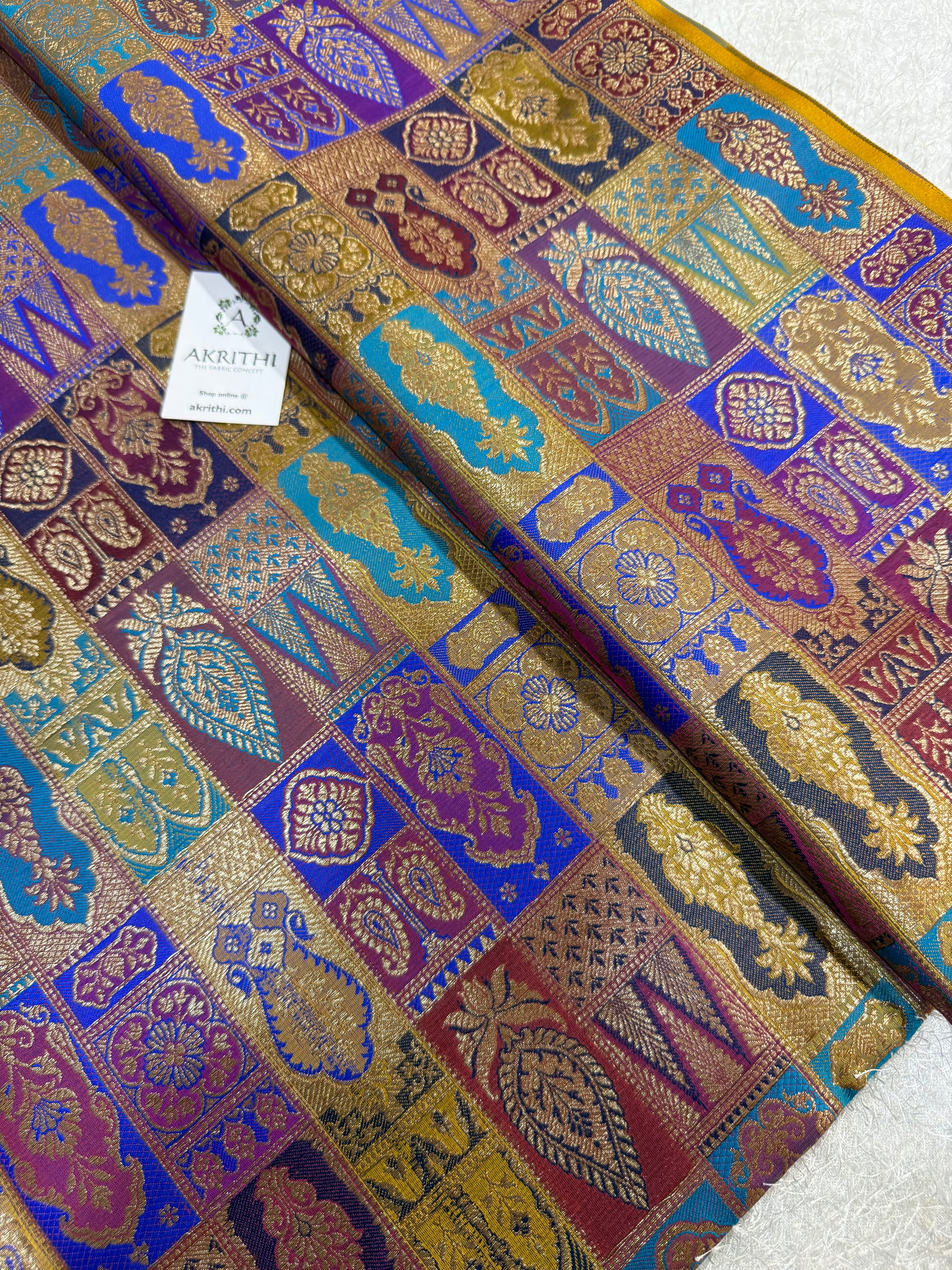 Multicoloured Pure Banarasi brocade fabric