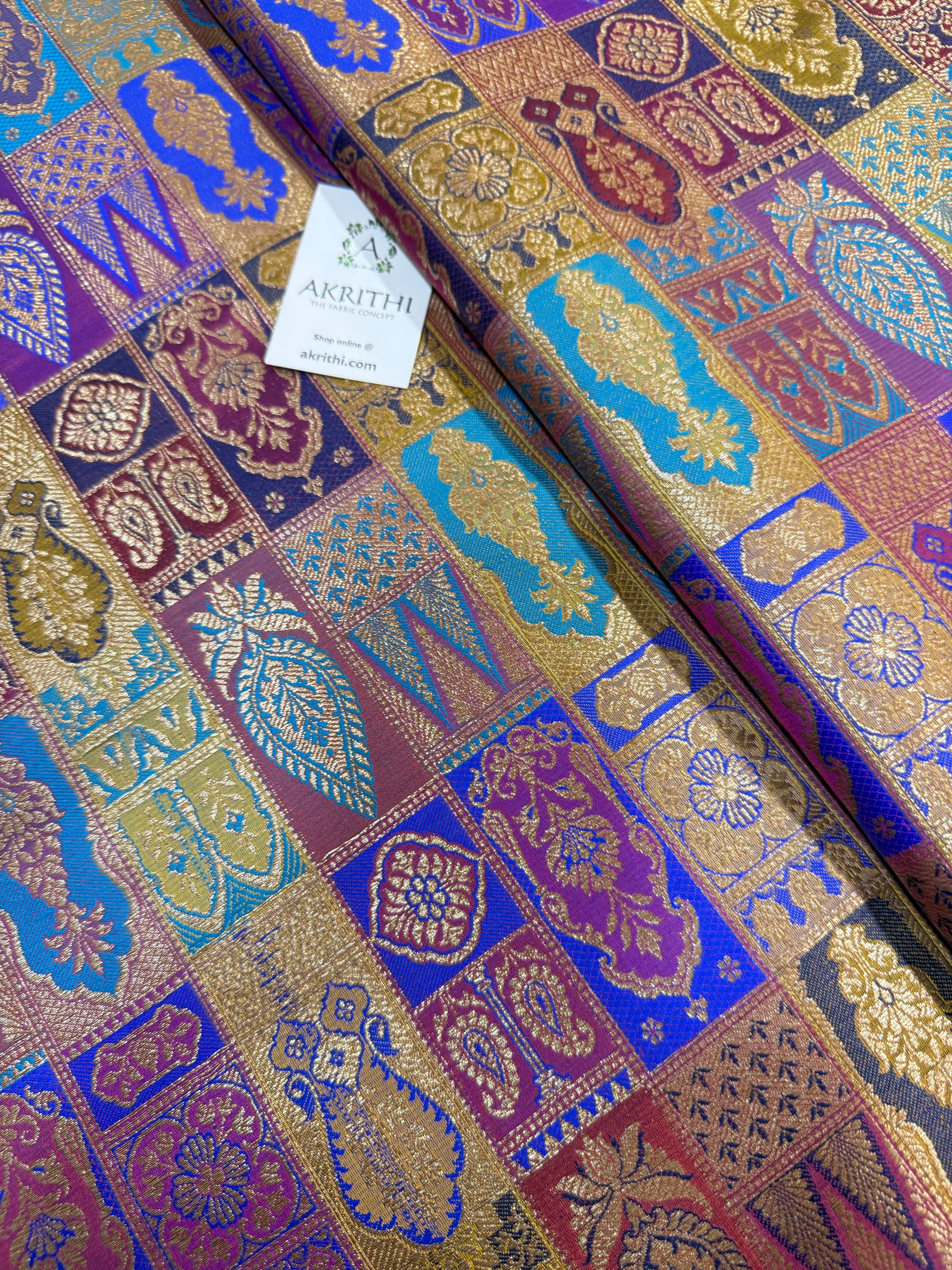 Multicoloured Pure Banarasi brocade fabric