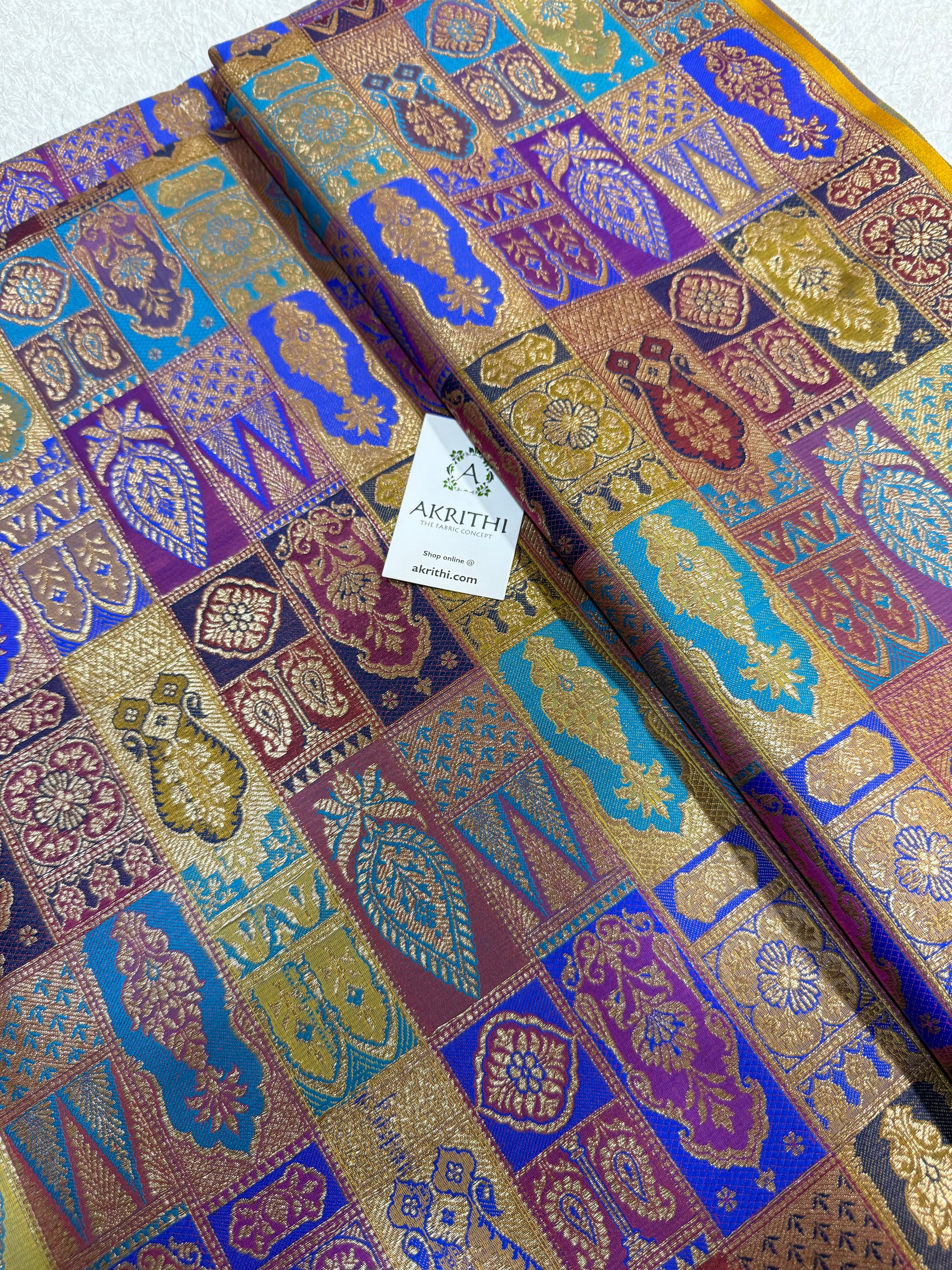 Multicoloured Pure Banarasi brocade fabric