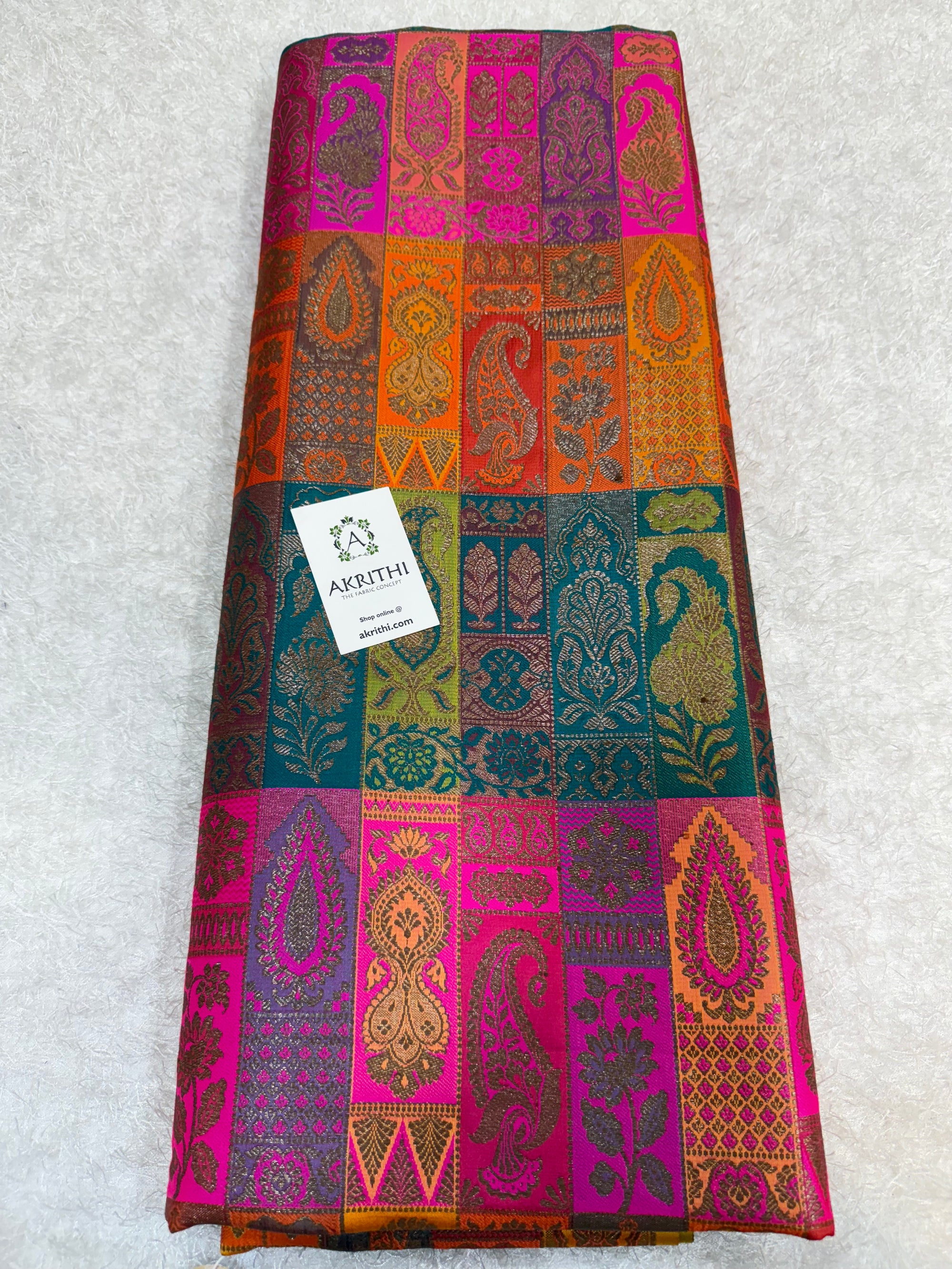 Multicoloured Pure Banarasi brocade fabric