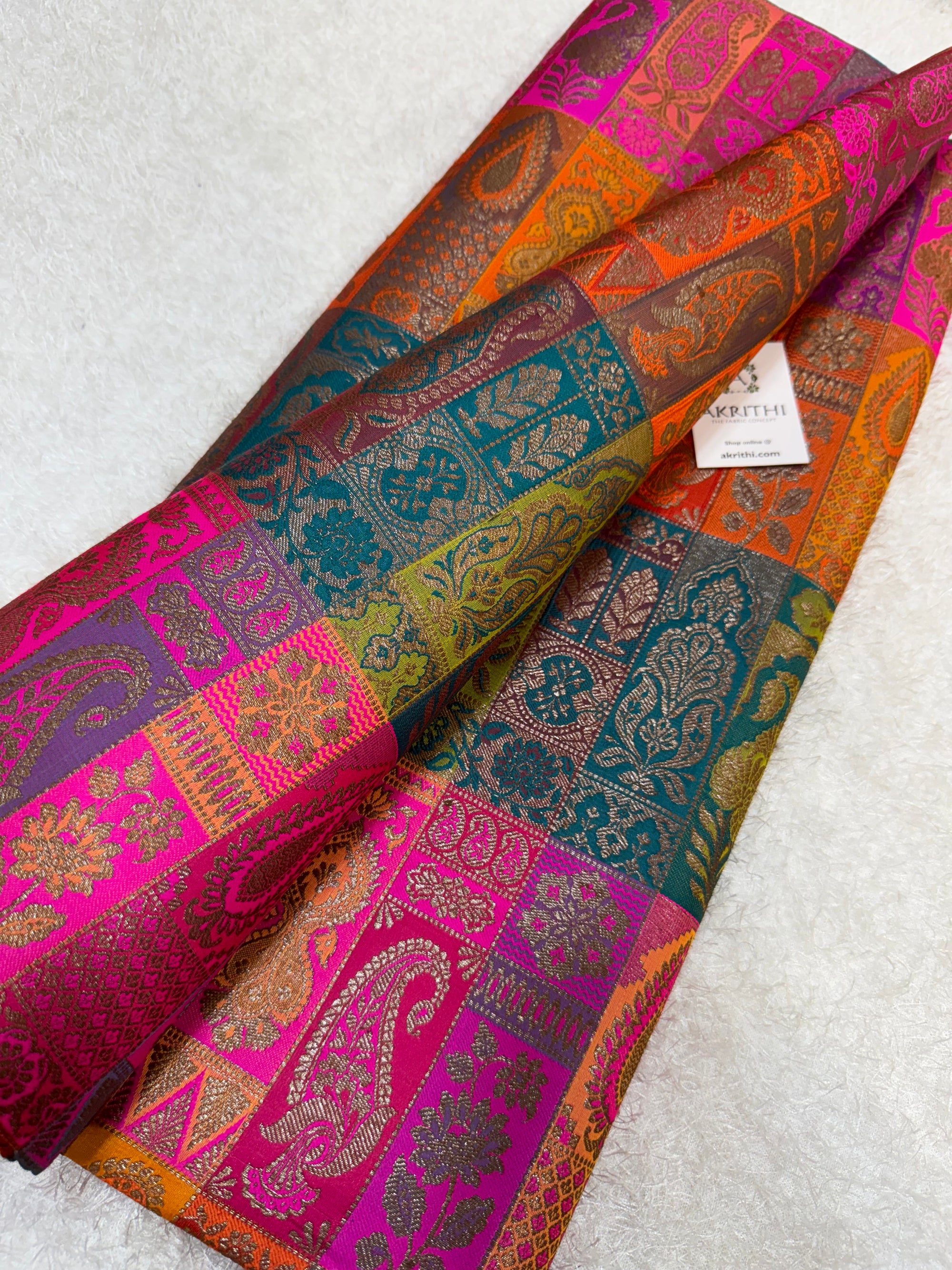 Multicoloured Pure Banarasi brocade fabric