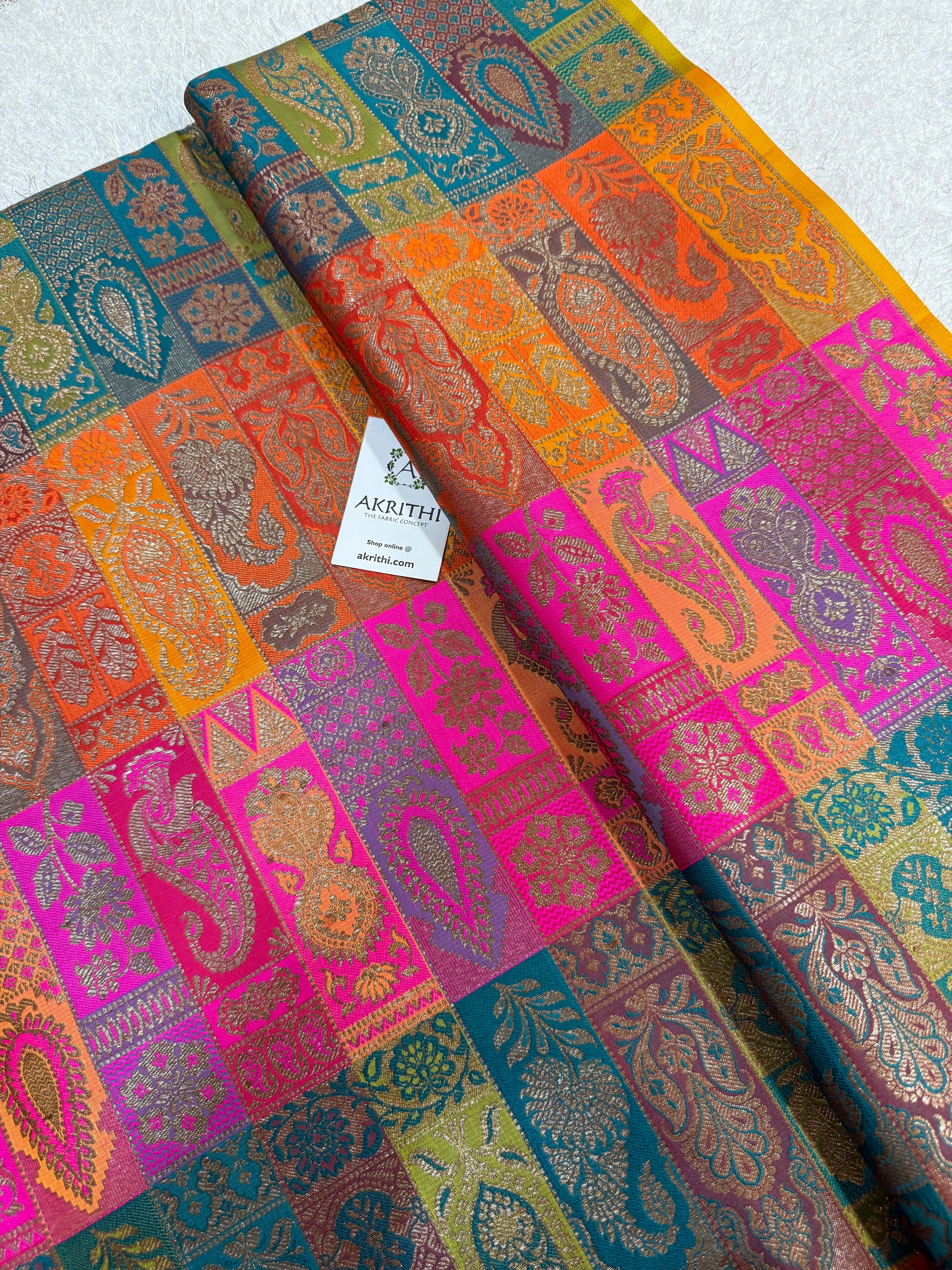 Multicoloured Pure Banarasi brocade fabric