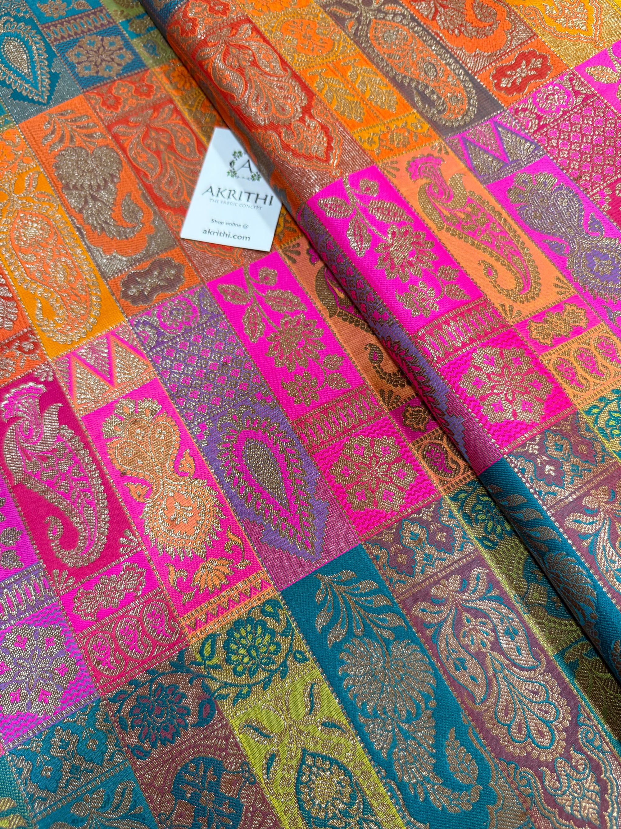 Multicoloured Pure Banarasi brocade fabric