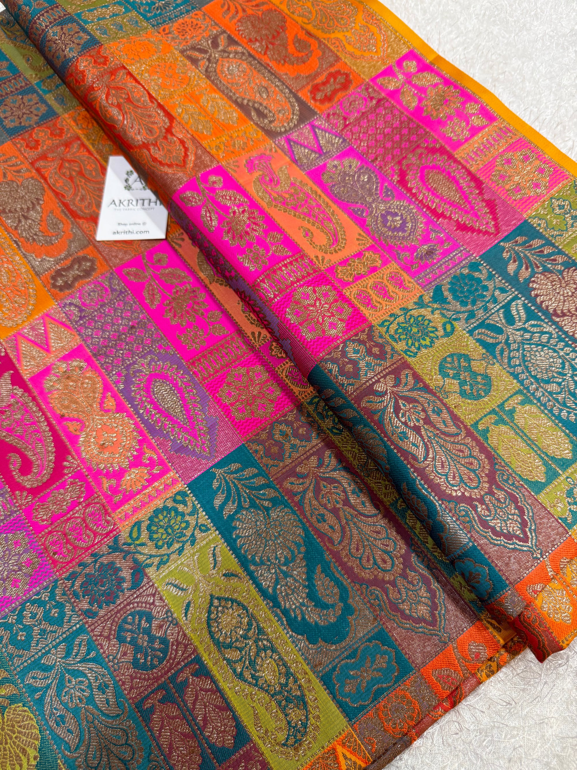 Multicoloured Pure Banarasi brocade fabric