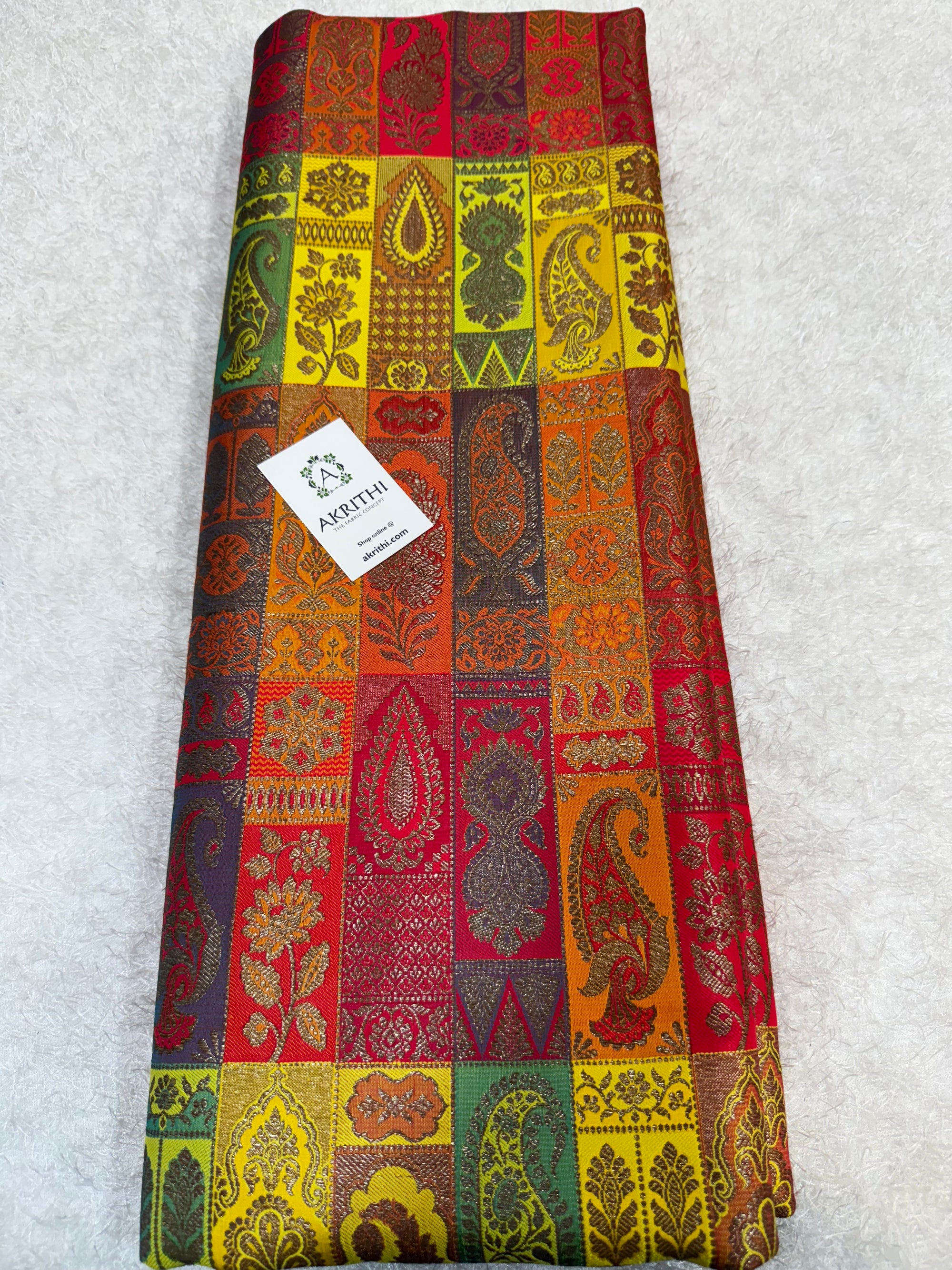 Multicoloured Pure Banarasi brocade fabric