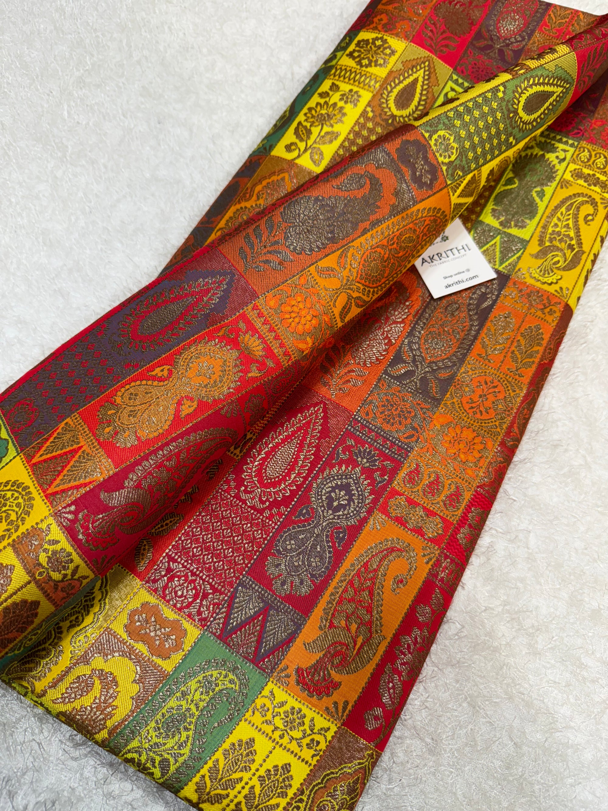 Multicoloured Pure Banarasi brocade fabric