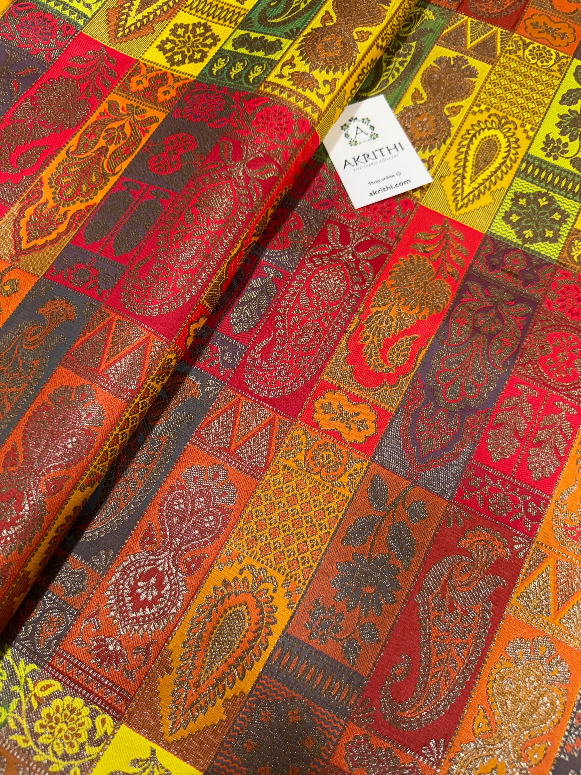 Multicoloured Pure Banarasi brocade fabric