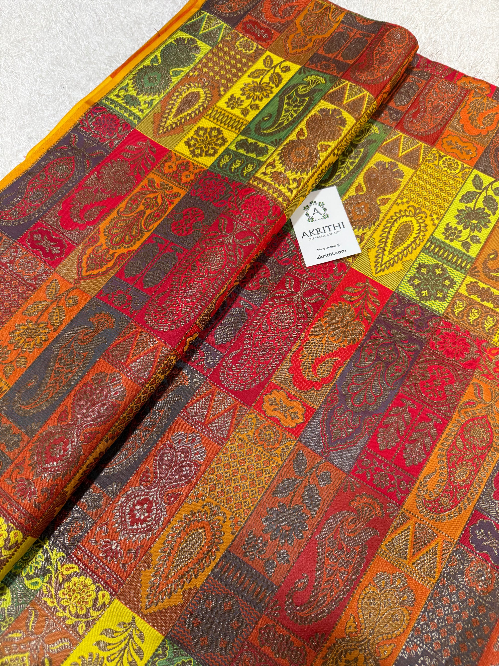 Multicoloured Pure Banarasi brocade fabric