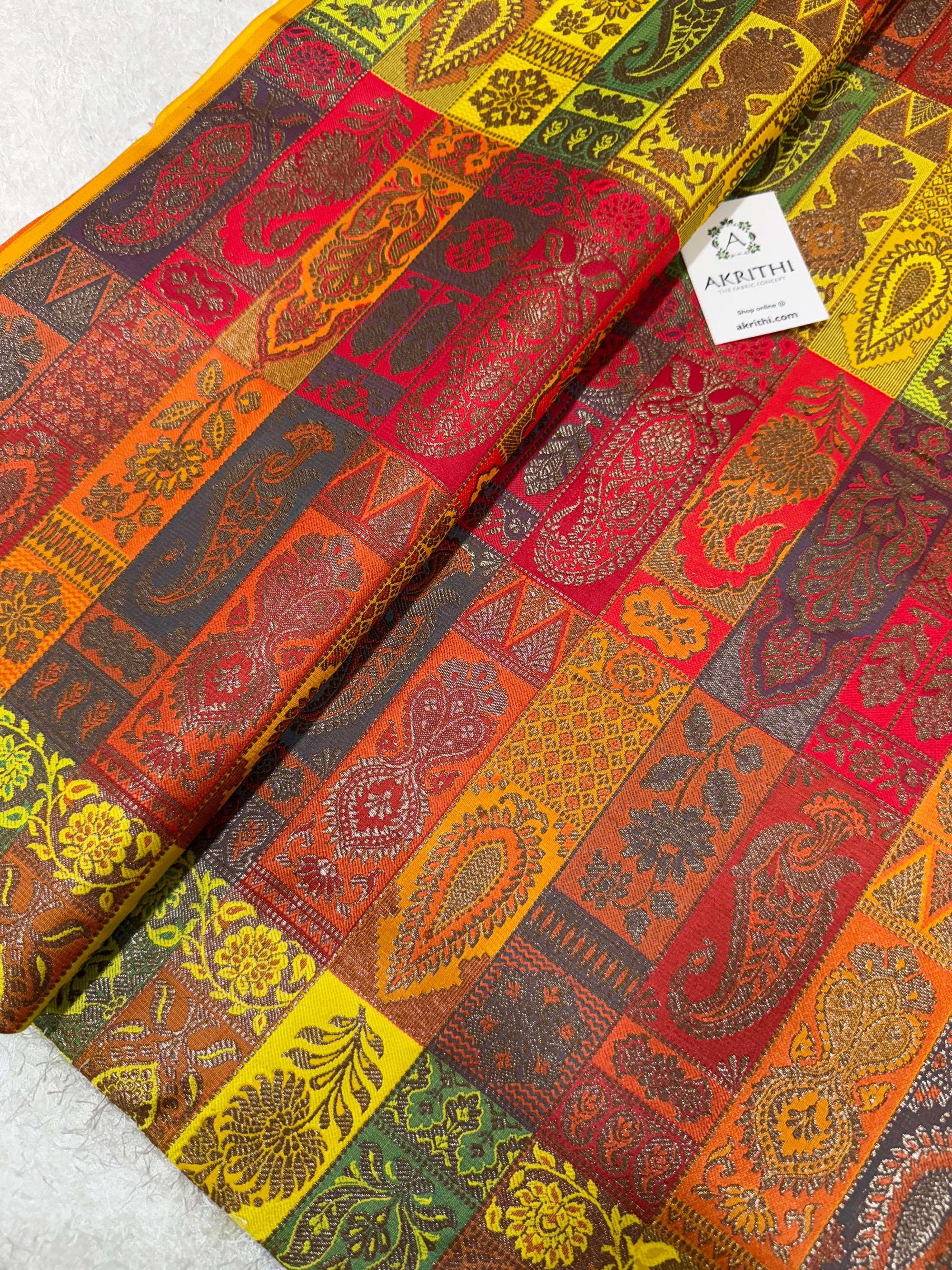 Multicoloured Pure Banarasi brocade fabric