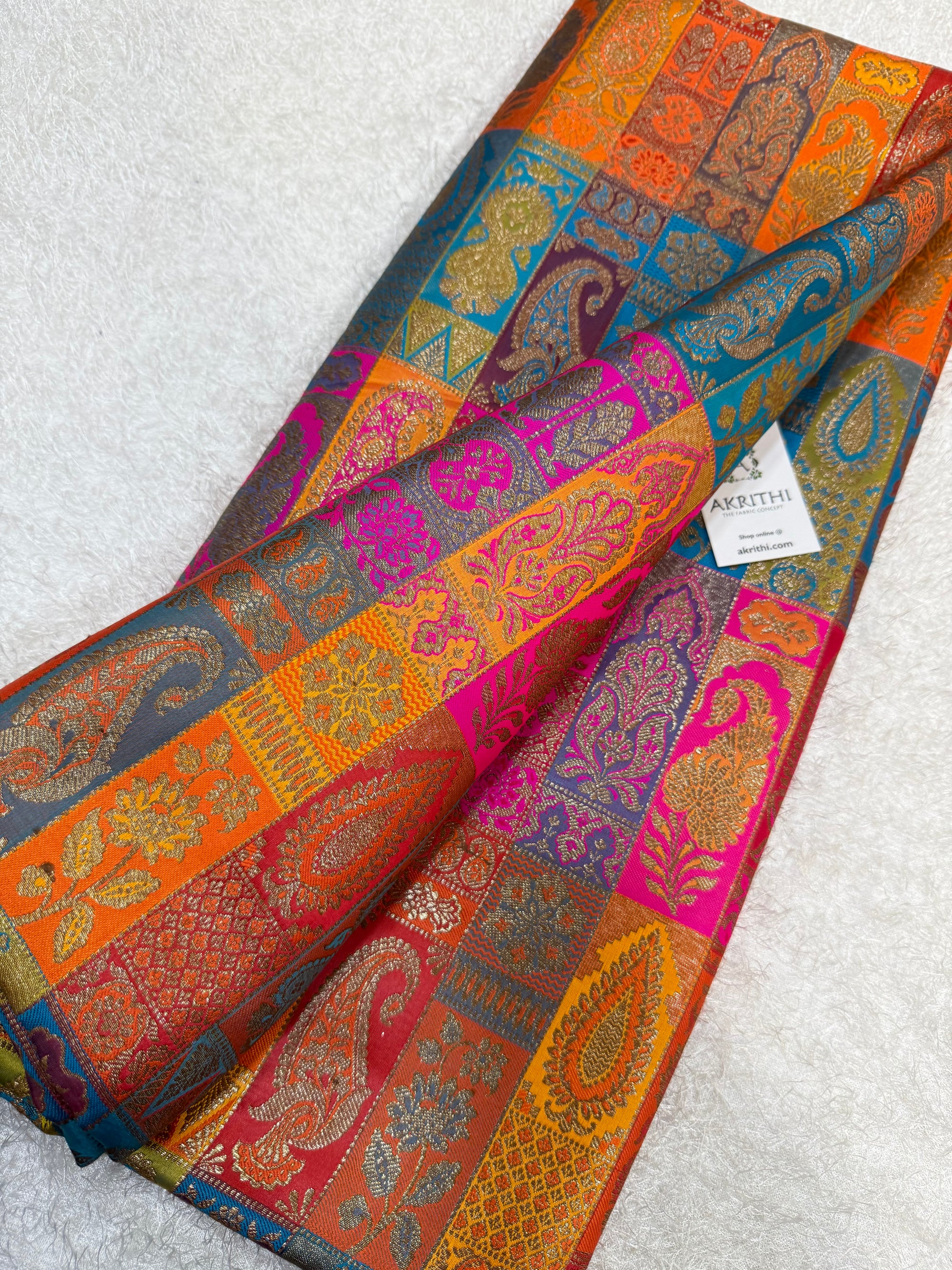 Multicoloured Pure Banarasi brocade fabric
