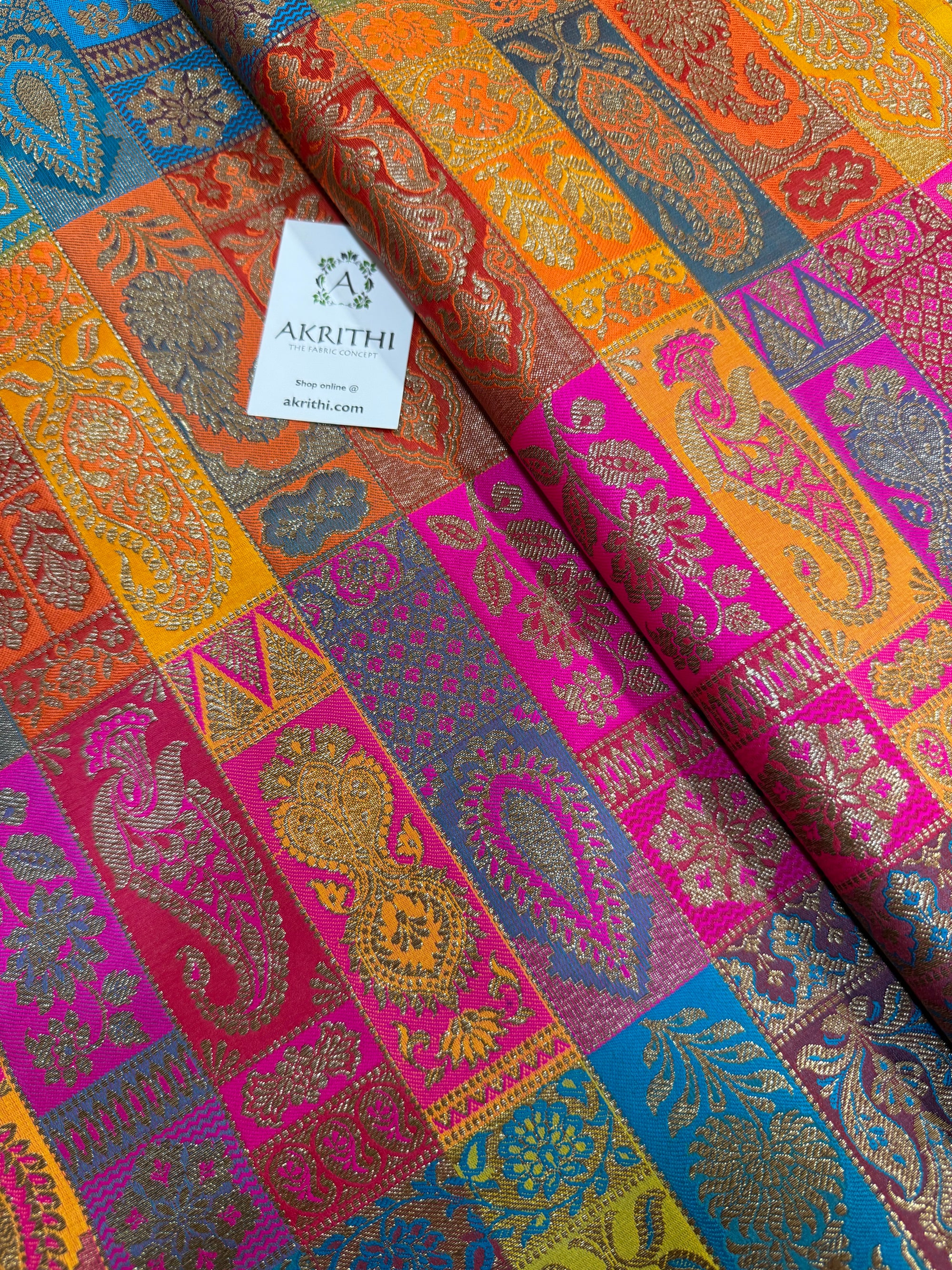 Multicoloured Pure Banarasi brocade fabric