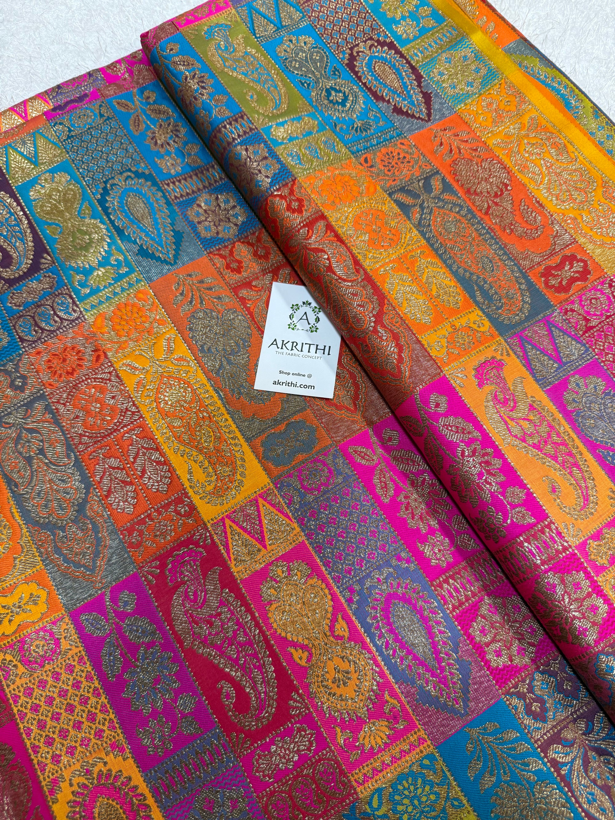 Multicoloured Pure Banarasi brocade fabric