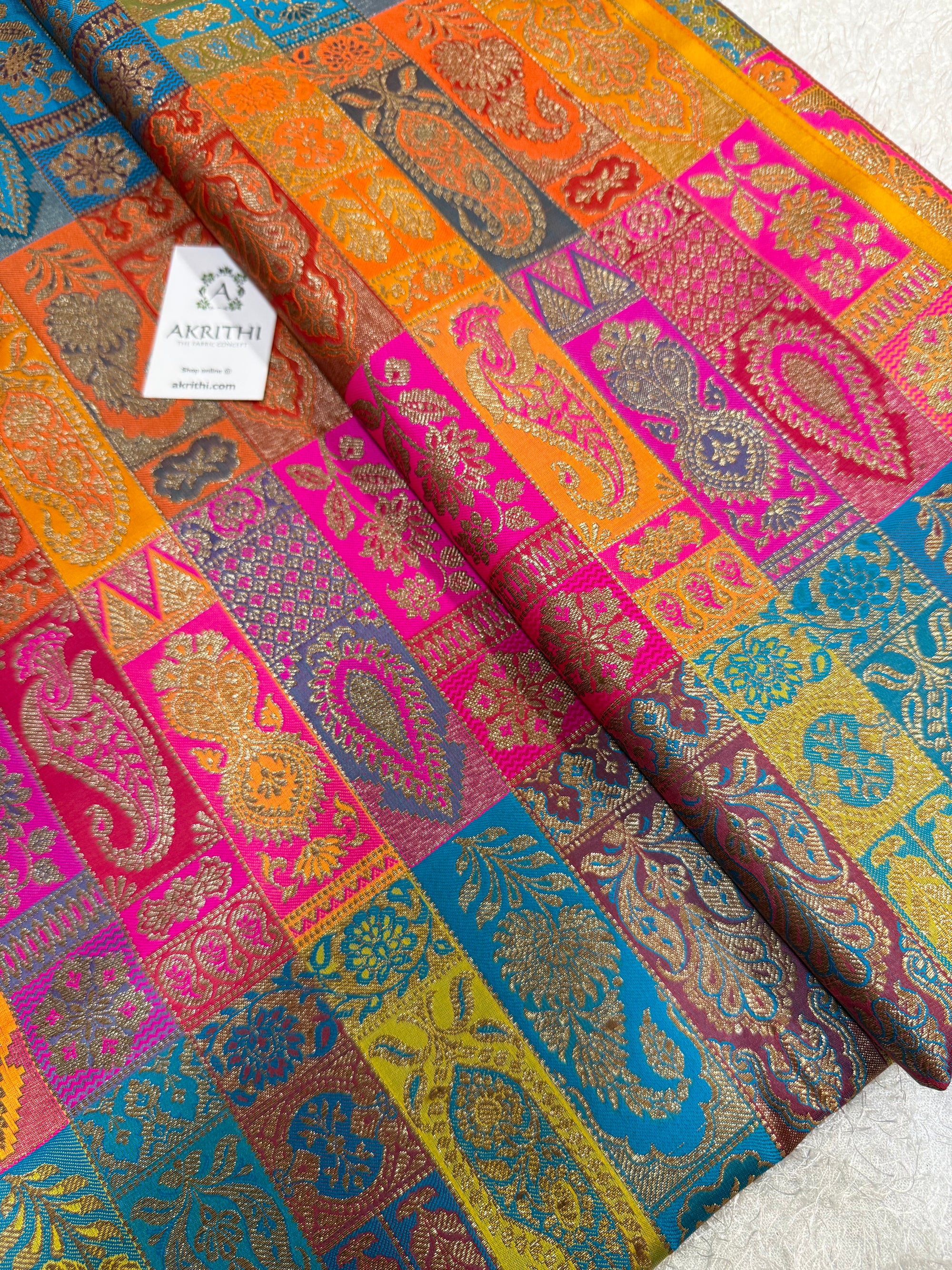 Multicoloured Pure Banarasi brocade fabric