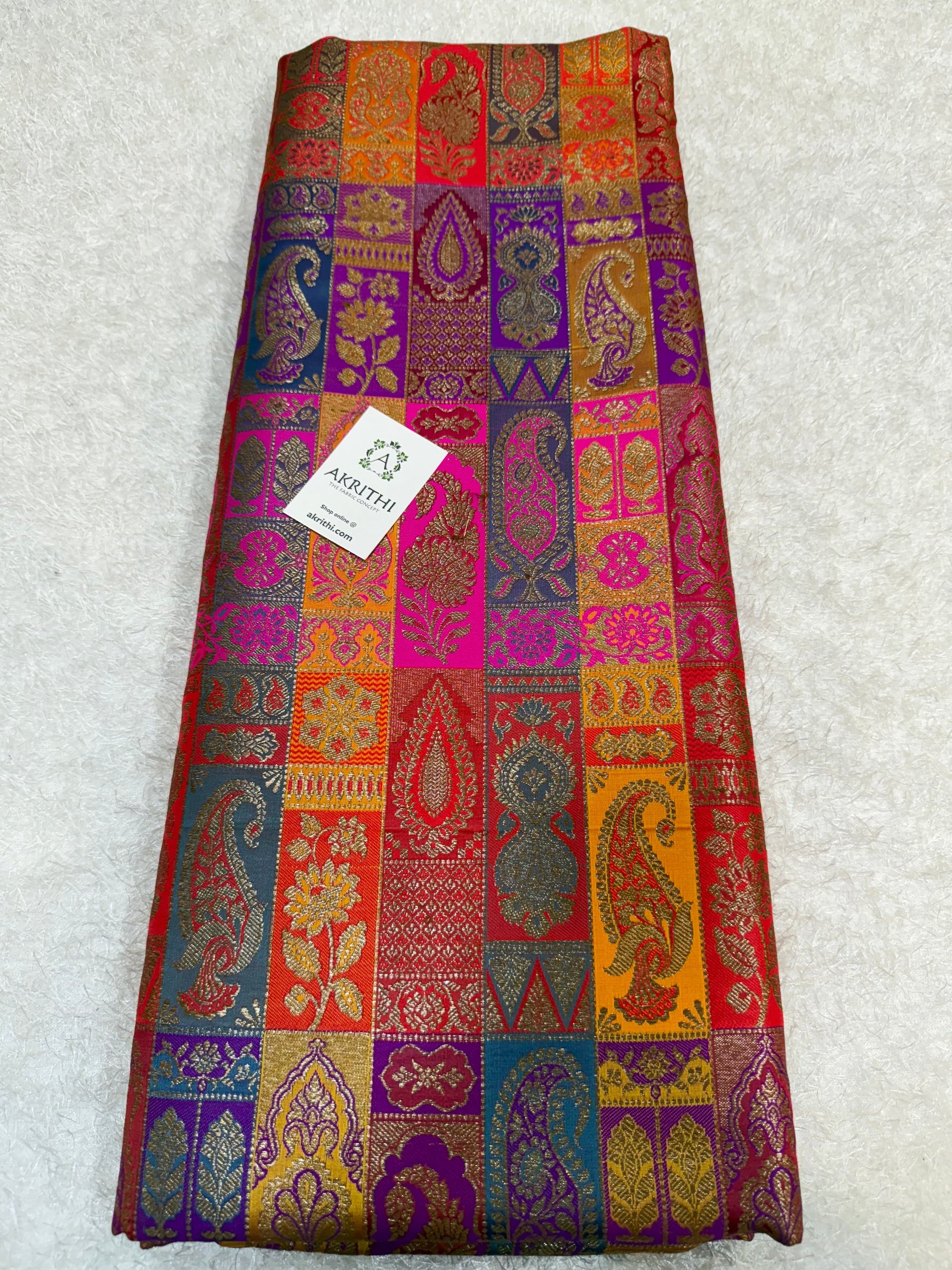 Multicoloured Pure Banarasi brocade fabric