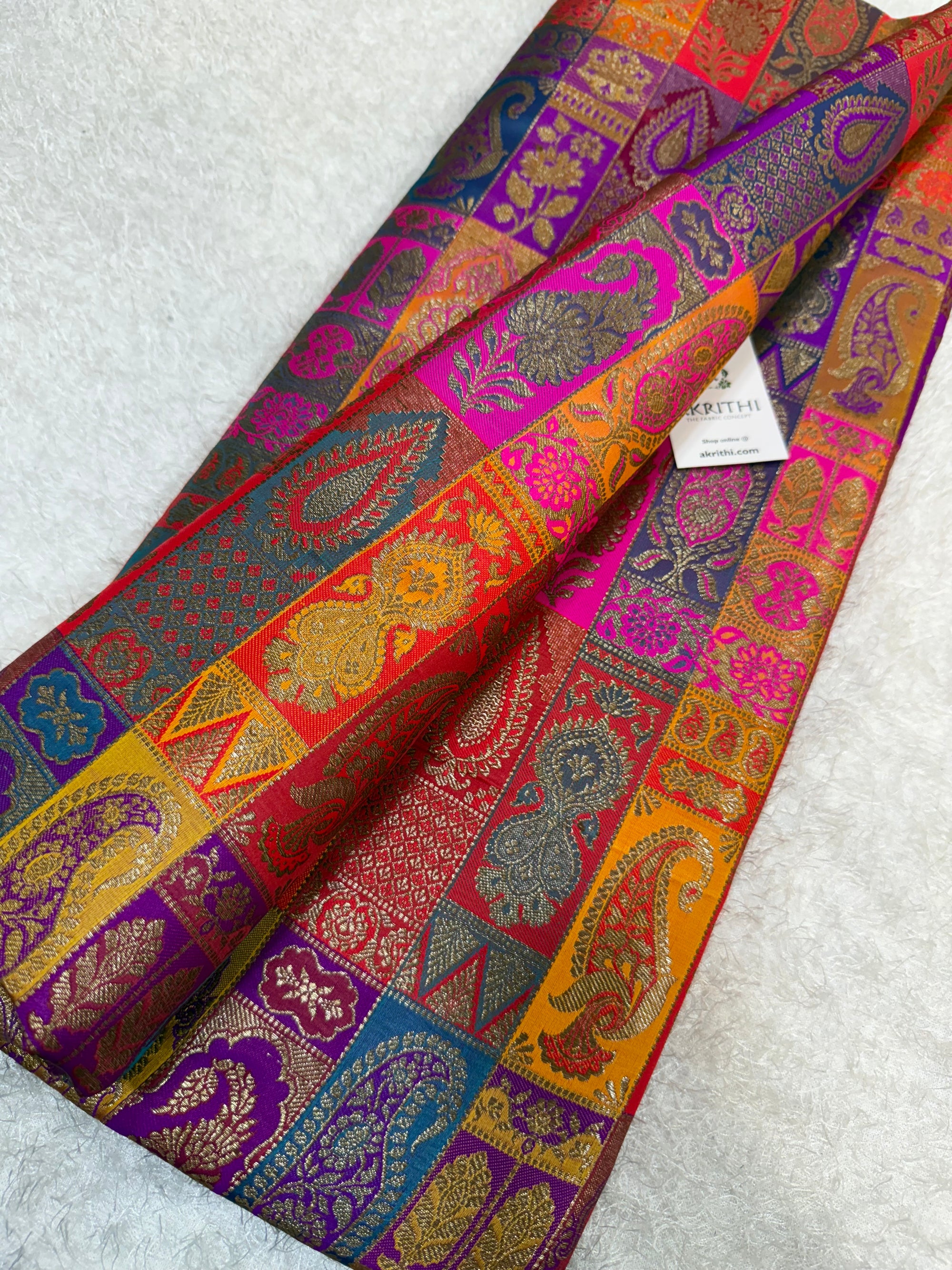 Multicoloured Pure Banarasi brocade fabric