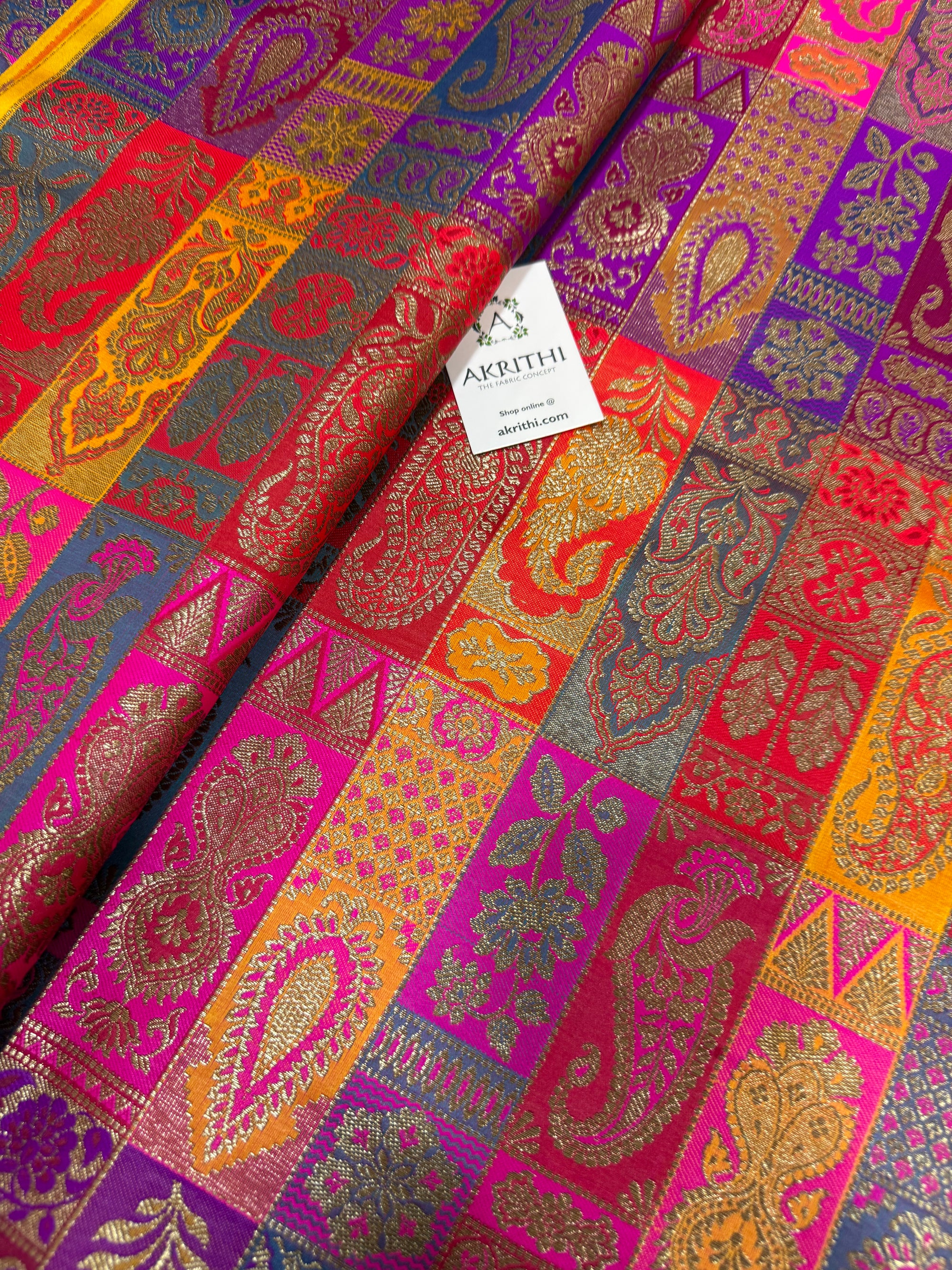 Multicoloured Pure Banarasi brocade fabric