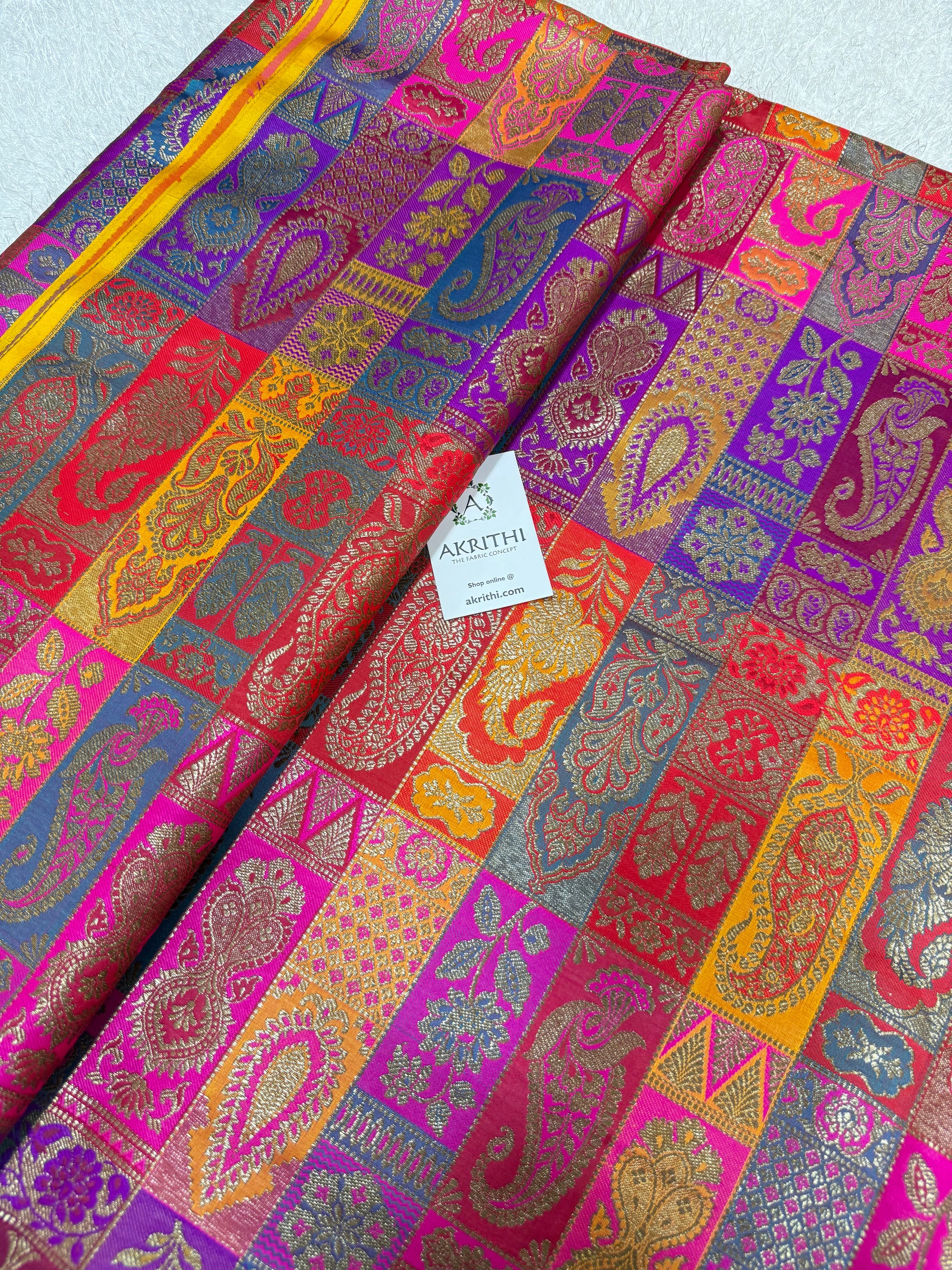 Multicoloured Pure Banarasi brocade fabric