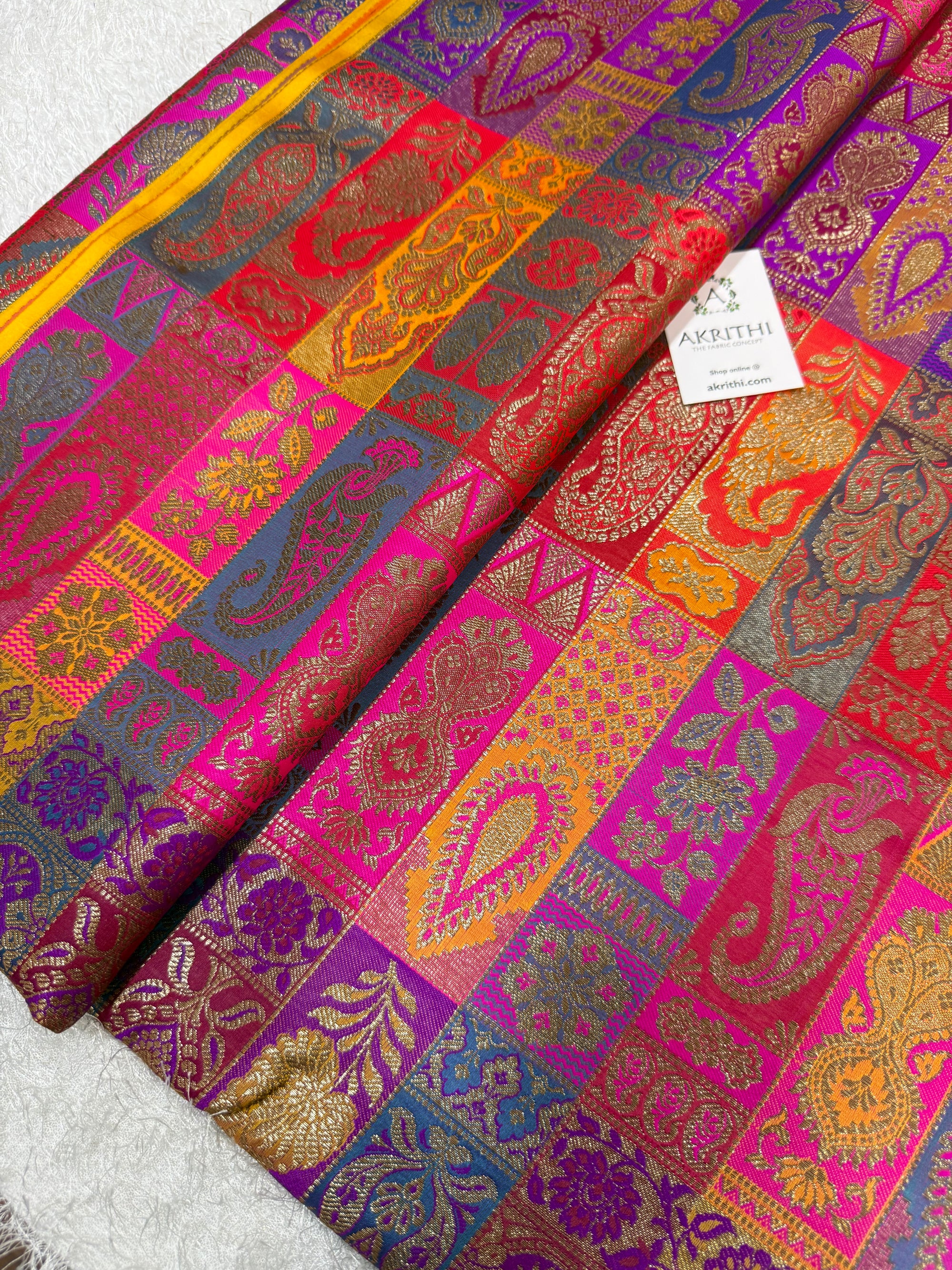 Multicoloured Pure Banarasi brocade fabric