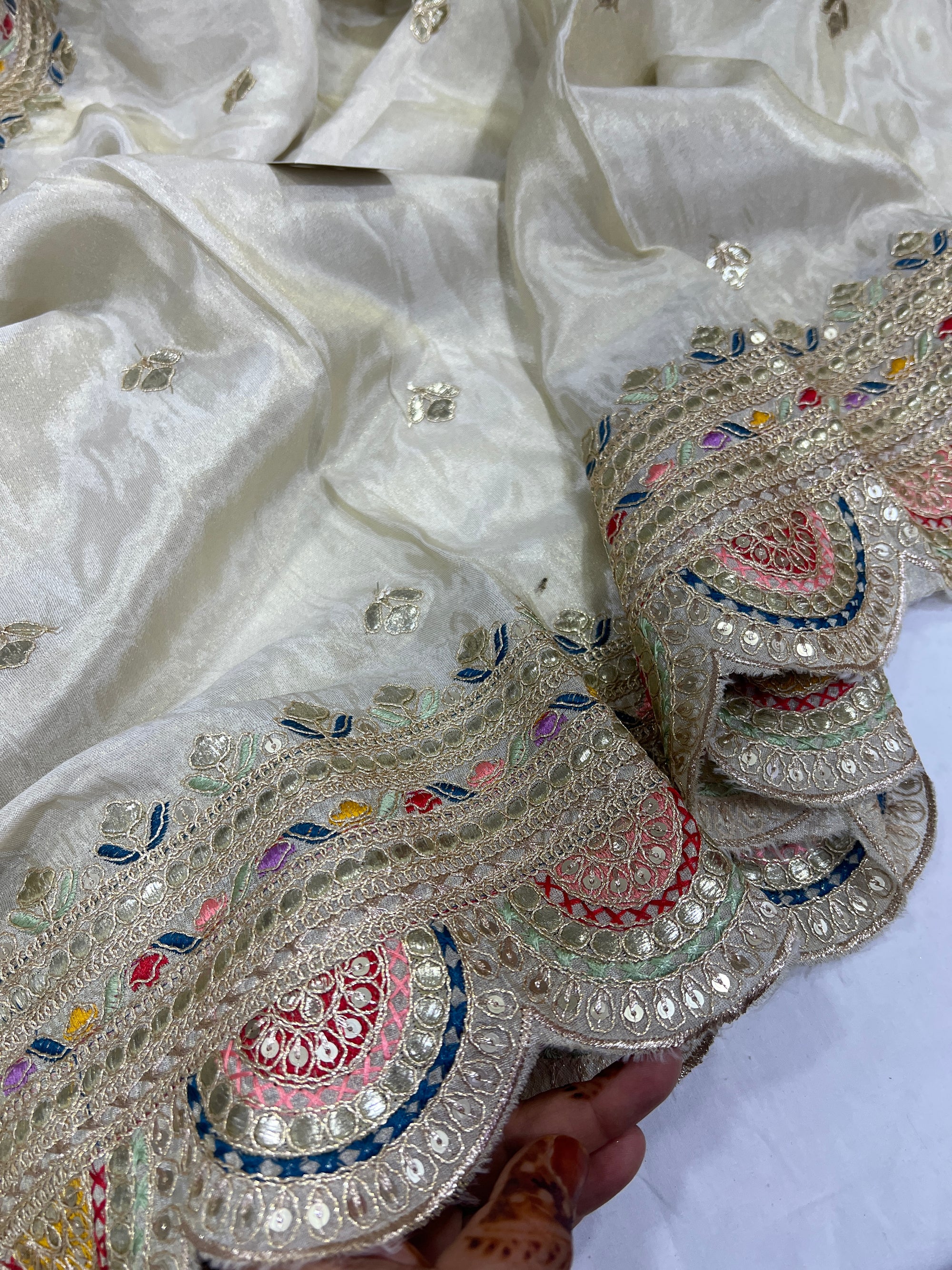 Dyeable embroidered tissue dupatta