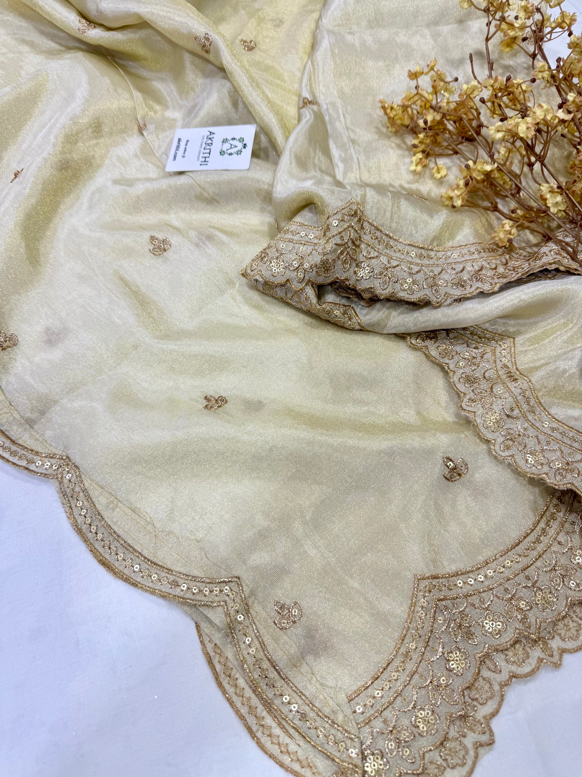 Dyeable embroidered tissue dupatta