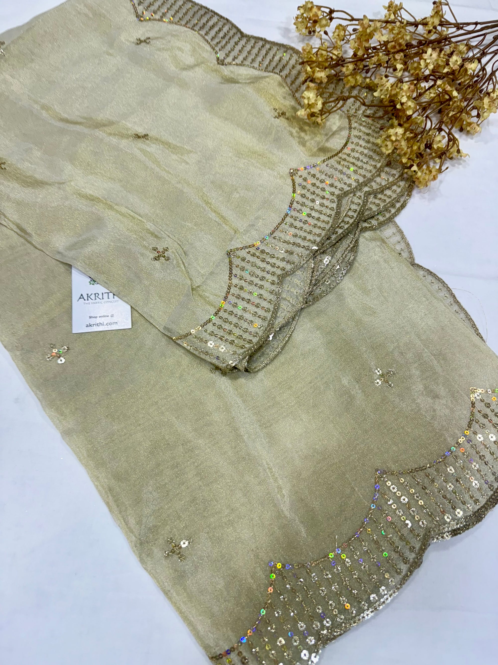Dyeable embroidered tissue dupatta