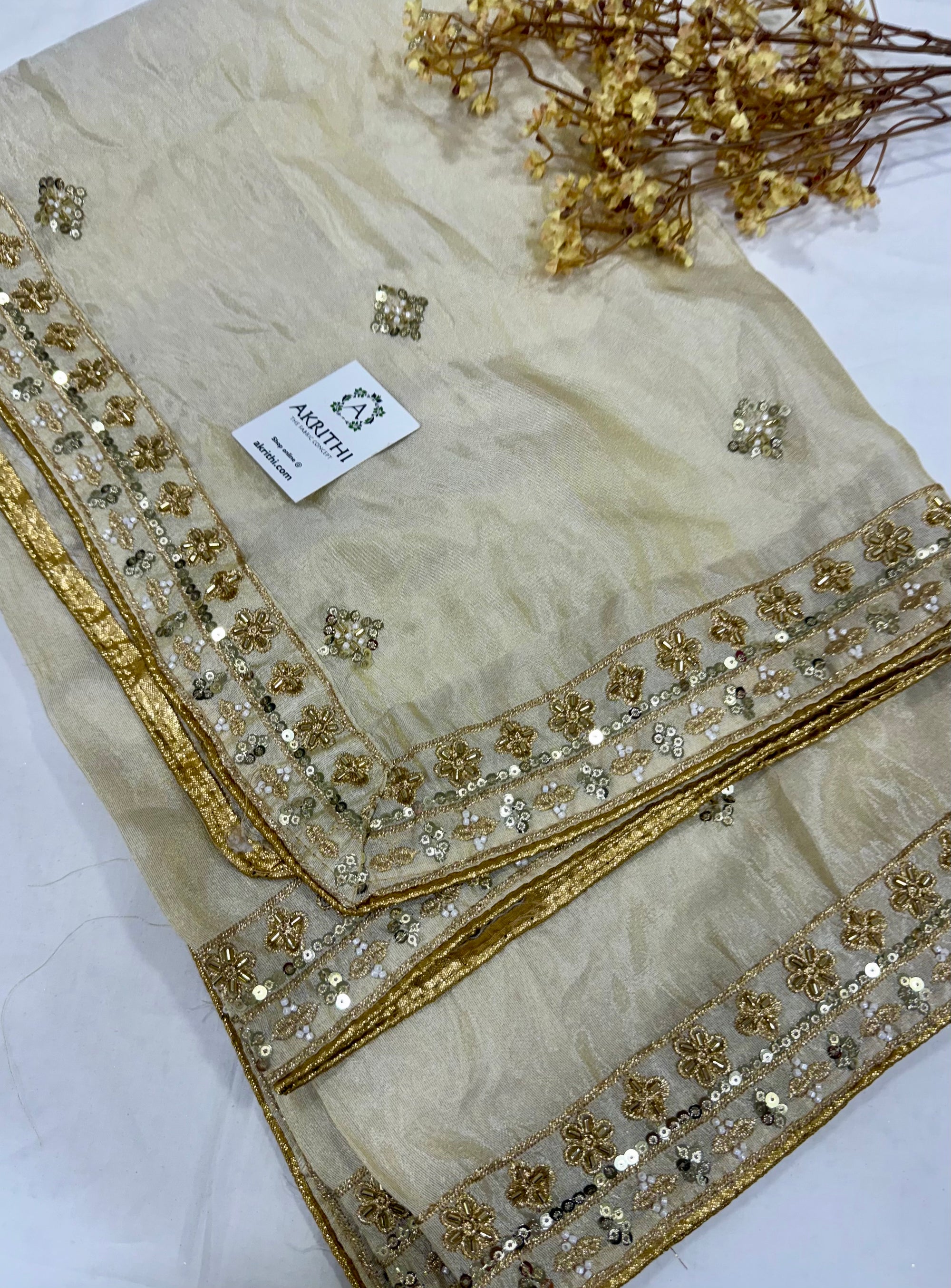 Dyeable embroidered tissue dupatta