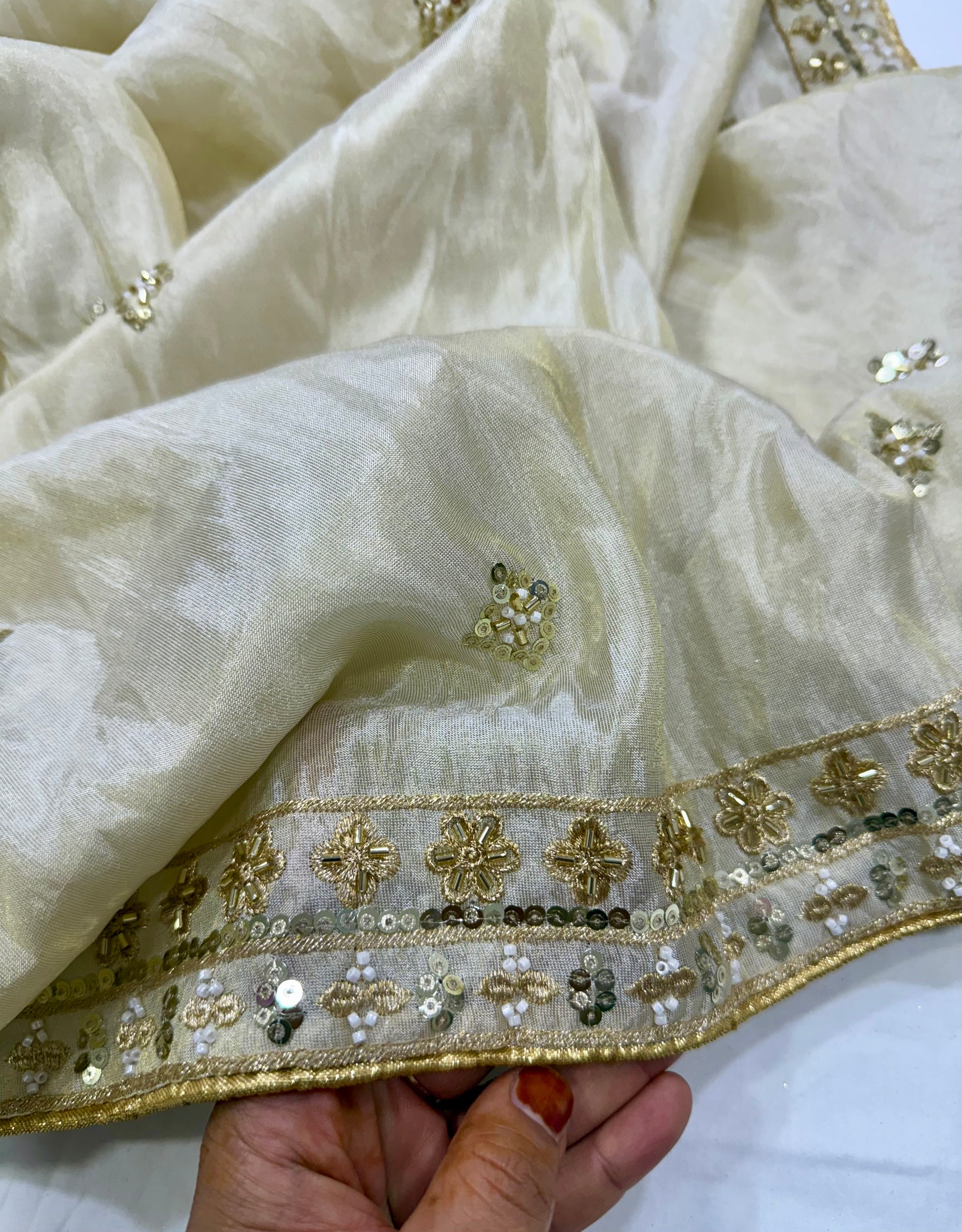Dyeable embroidered tissue dupatta