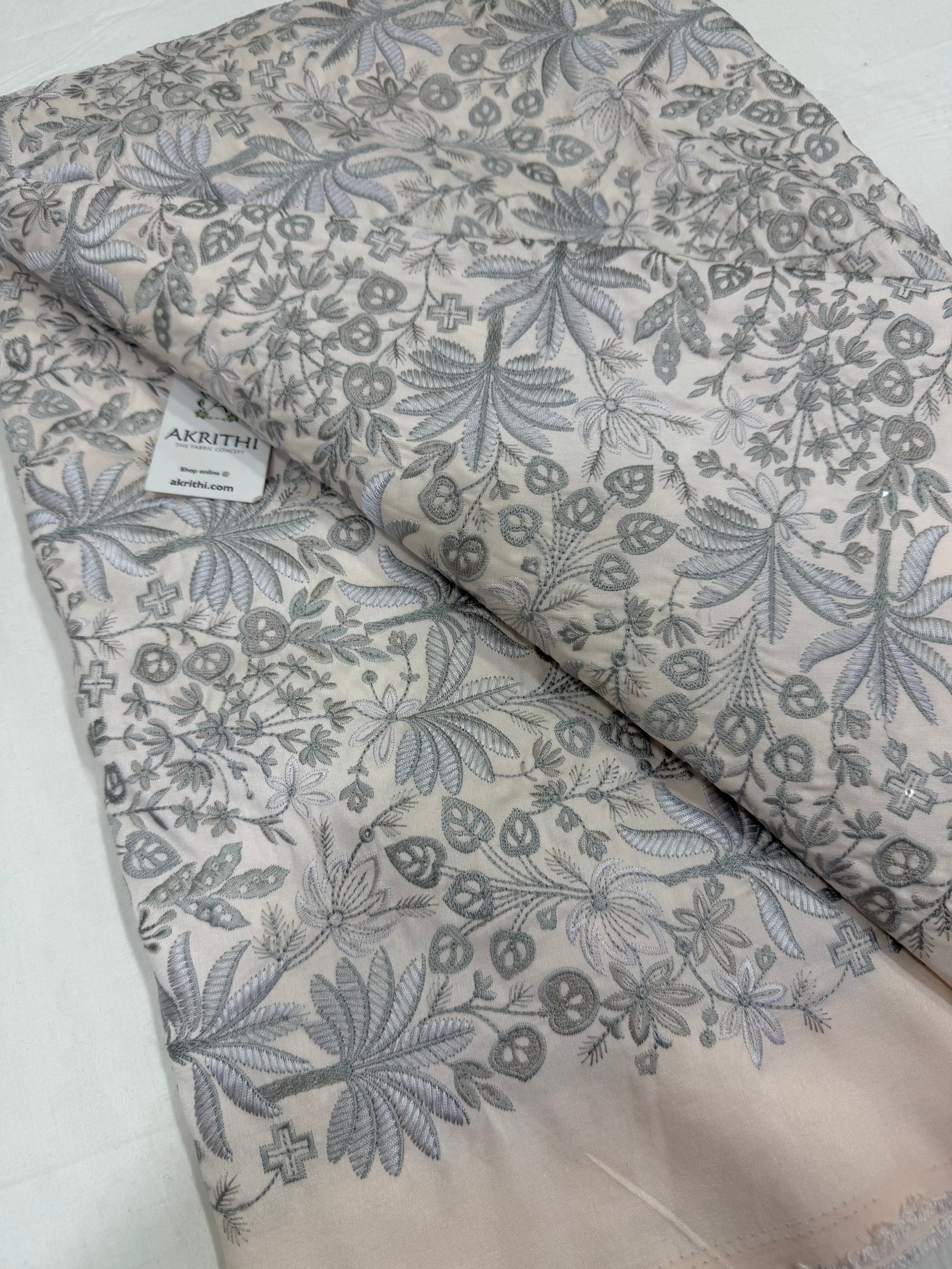 Embroidered Raw silk fabric